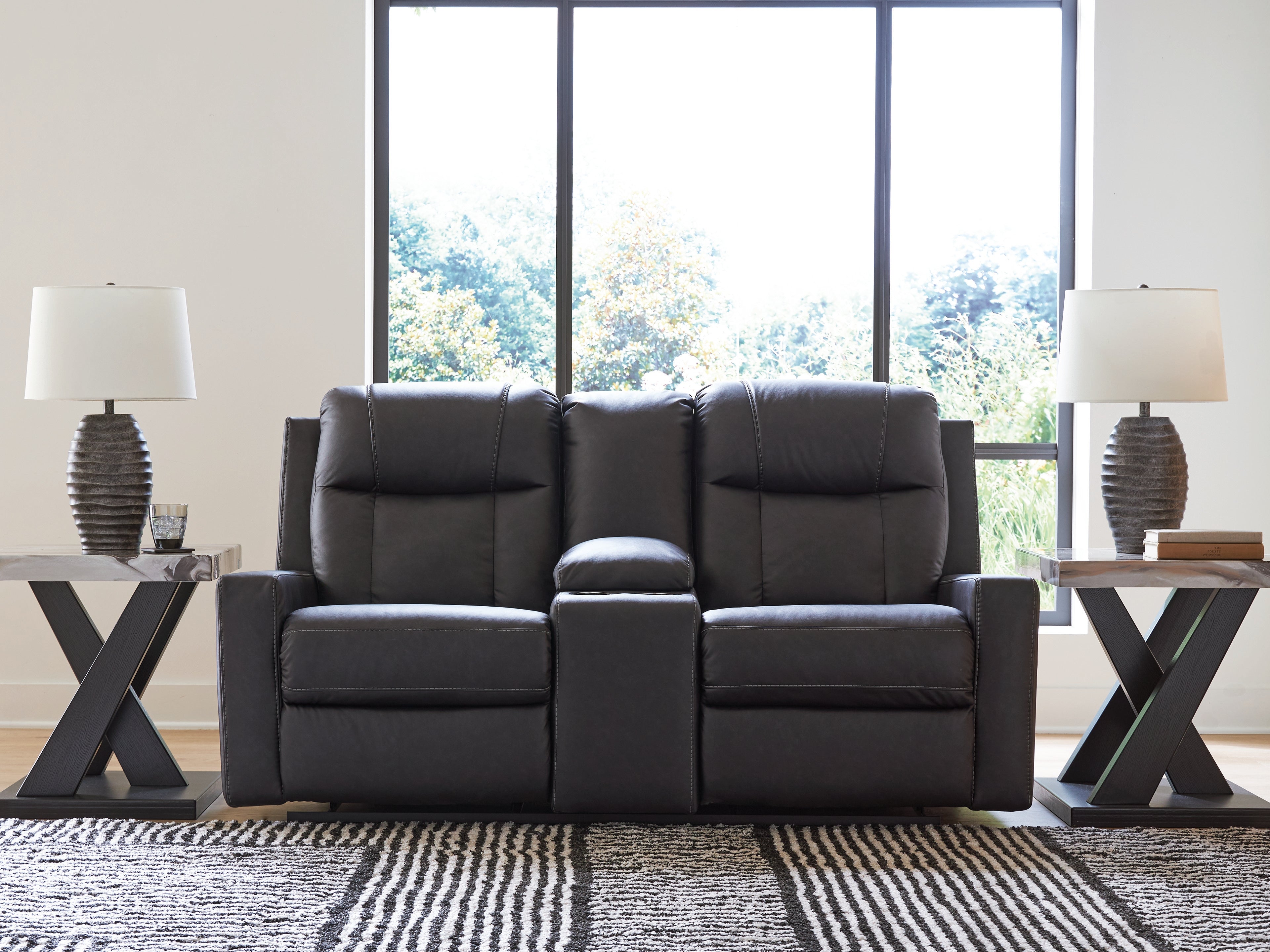 Tampa Furniture Outlet Lutz - Ashley Furniture - Mackmenville Living Room - DBL Rec Loveseat w/Console / Carbon - 7471394