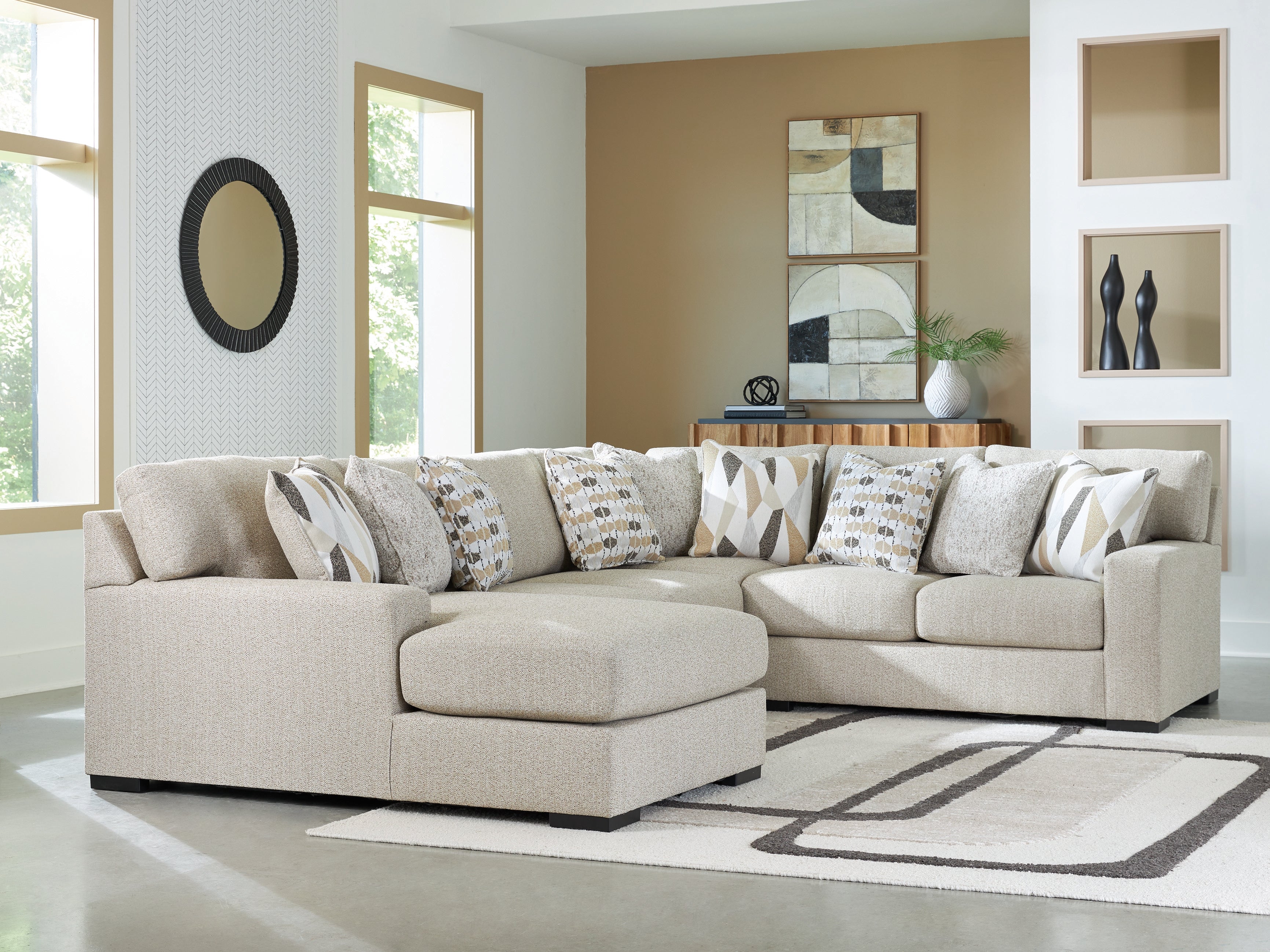 Tampa Furniture Outlet Lutz - Ashley Furniture - Laurelgrove Sectional - RAF 4-Piece Sectional with Chaise / Pebble - 75105S1