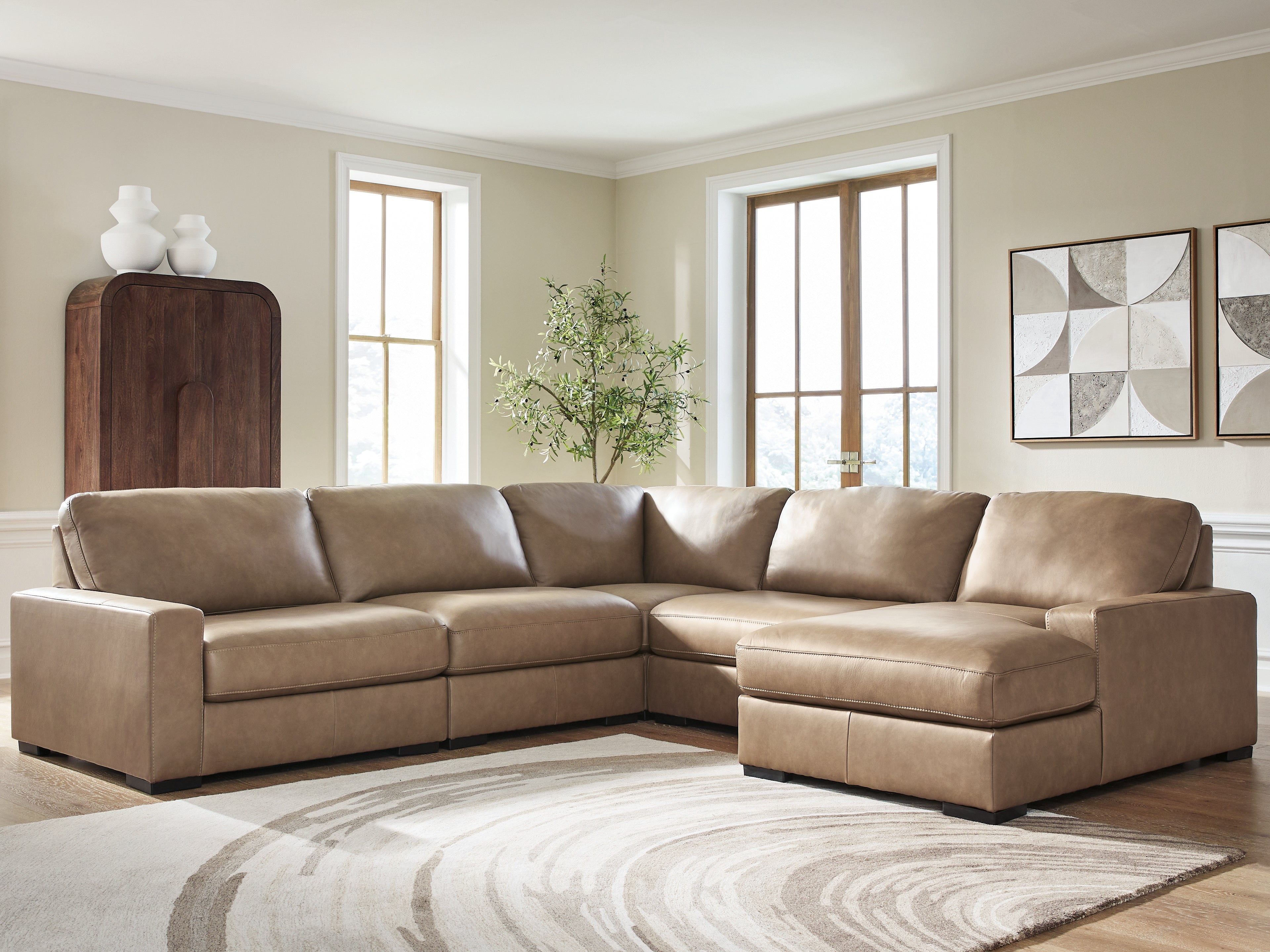 Tampa Furniture Outlet Lutz - Ashley Furniture - Veronella Sectional - RAF 5-Piece Sectional with Chaise / Sahara - 76106S13