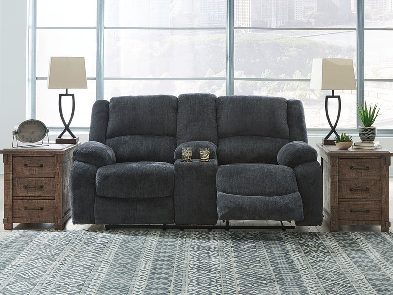 Tampa Furniture Outlet Lutz - Ashley Furniture - Draycoll Living Room - DBL Rec Loveseat w/Console / Slate - 7650494