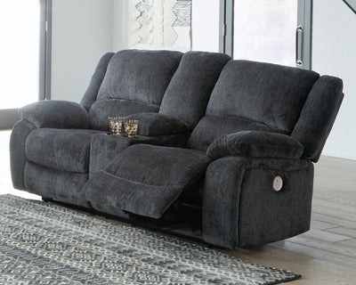 Tampa Furniture Outlet Lutz - Ashley Furniture - Draycoll Living Room - DBL REC PWR Loveseat w/Console / Slate - 7650496