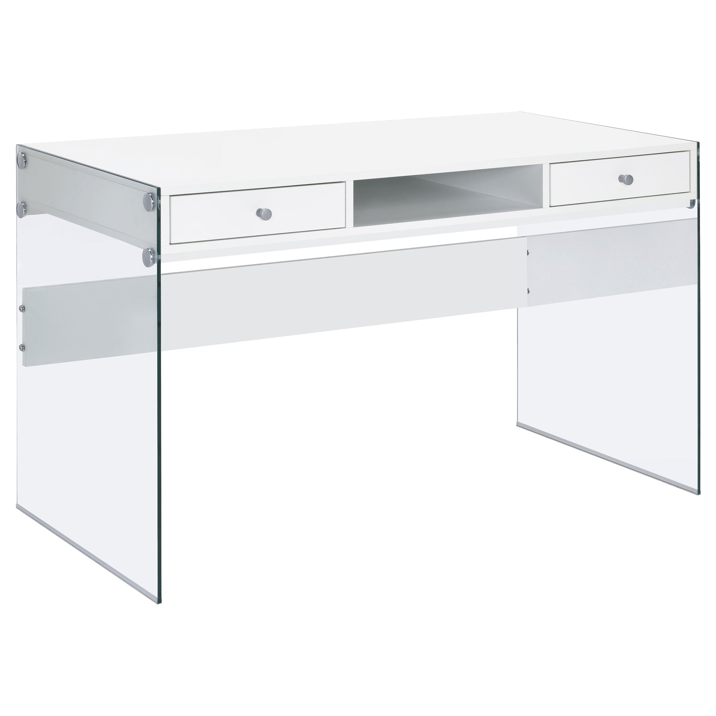 Tampa Furniture Outlet - Coaster - Dobrev 48-inch 2-drawer Writing Desk White High Gloss - 800829