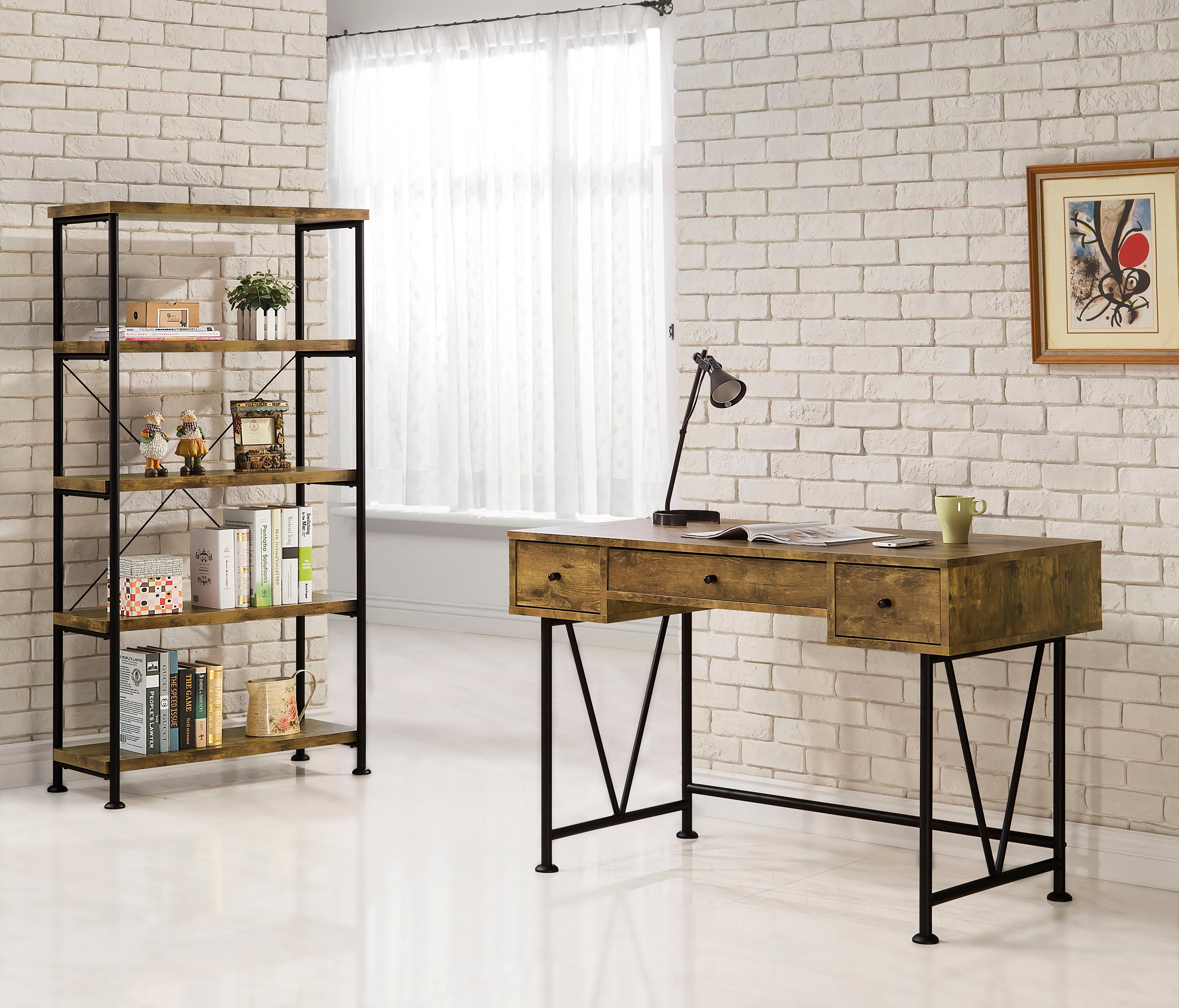 Tampa Furniture Outlet - Coaster - Analiese 2-piece Computer Desk Bookcase Set Rustic Nutmeg - 801541-S2