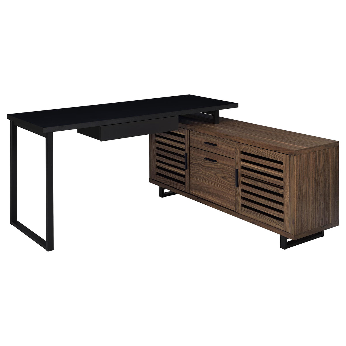 Tampa Furniture Outlet - Coaster - Maddox 60-inch L-Shape Office Computer Desk Black and Walnut - 801861