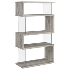 Tampa Furniture Outlet - Coaster - Emelle 63-inch 4-shelf Glass Panel Bookshelf Grey Driftwood - 802340