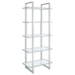 Tampa Furniture Outlet - Coaster - Hartford 79-inch 5-shelf Glass Bookshelf Chrome - 805538