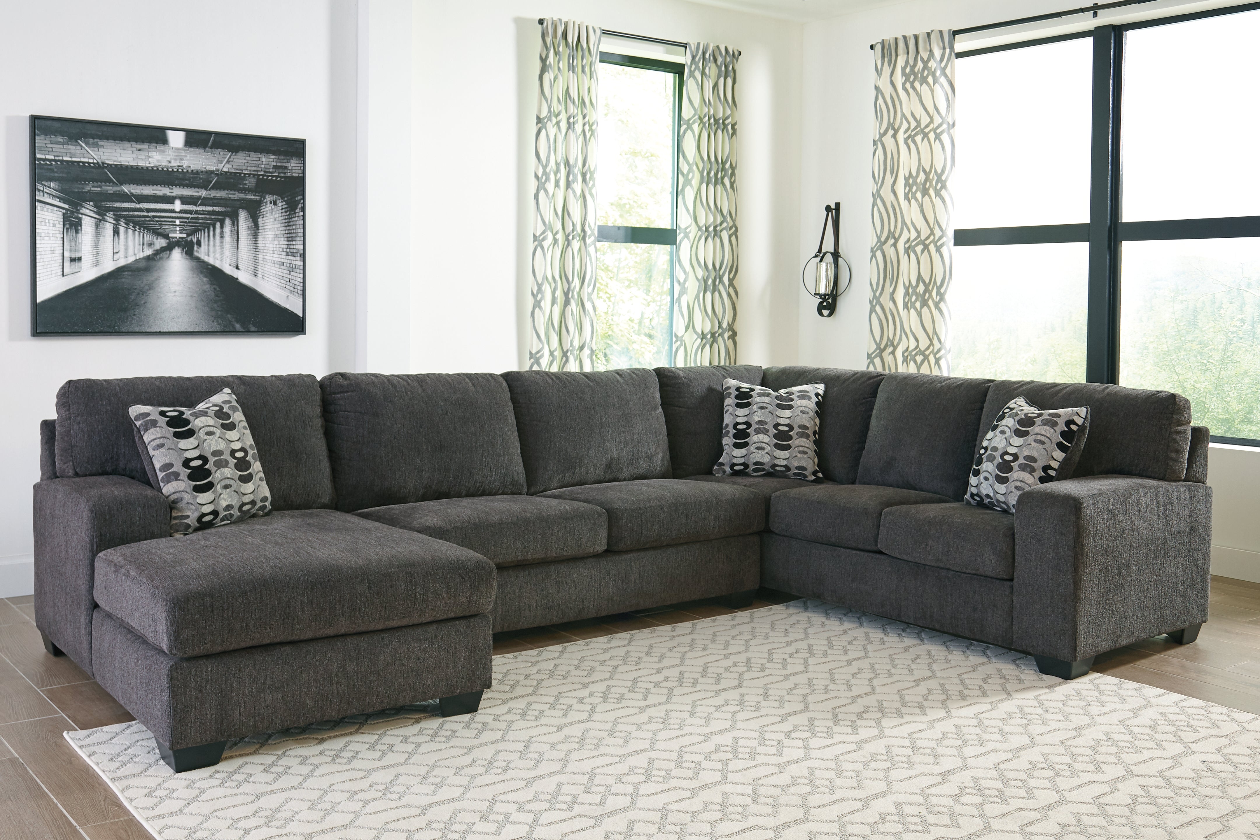 Tampa Furniture Outlet Lutz - Ashley Furniture - Ballinasloe Sectional - RAF 3-Piece Sectional with Chaise / Smoke - 80703S1