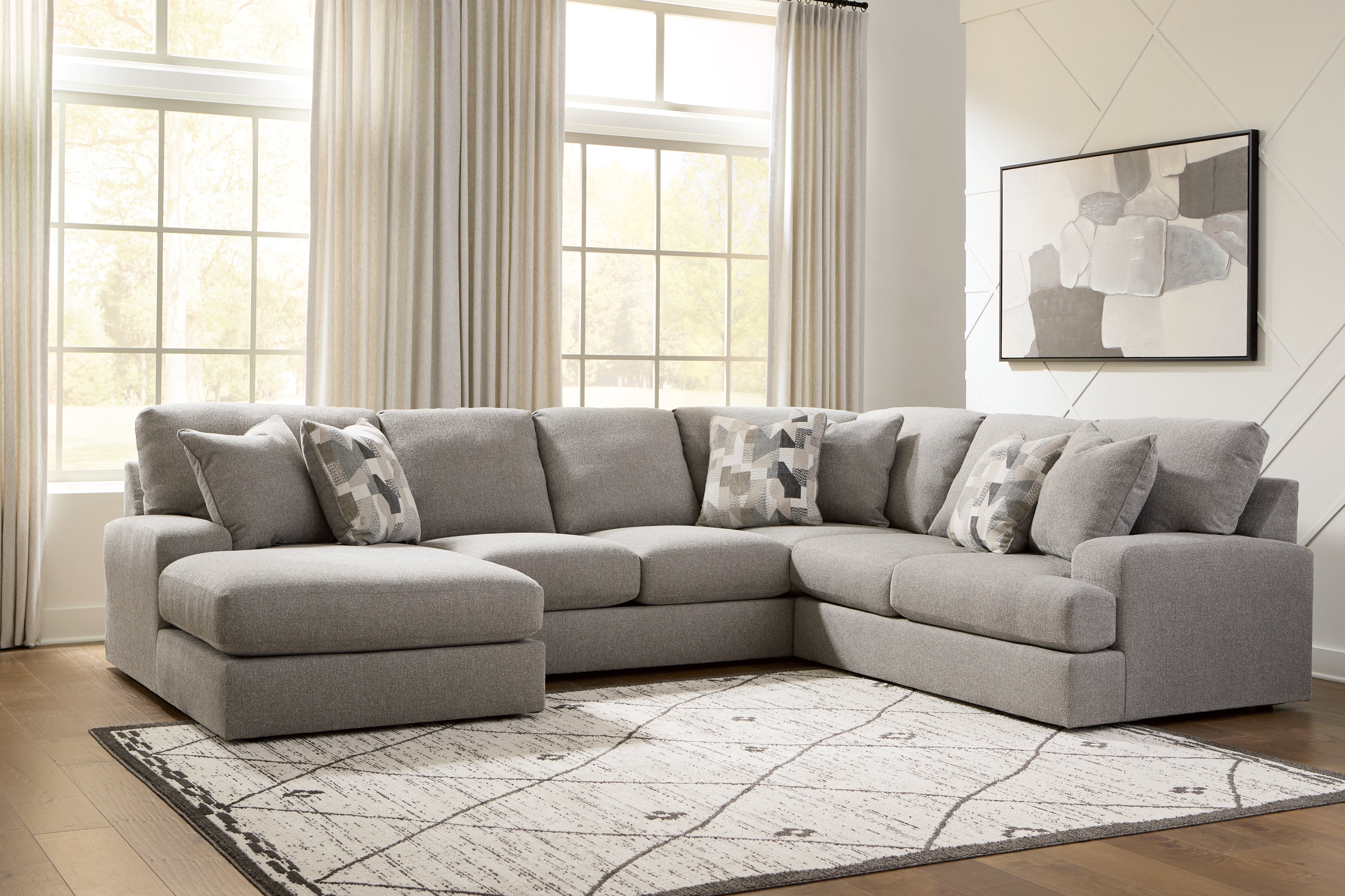Tampa Furniture Outlet Lutz - Ashley Furniture - Lindon Sectional - RAF 3-Piece Sectional with Chaise / Smoke - 84704S3