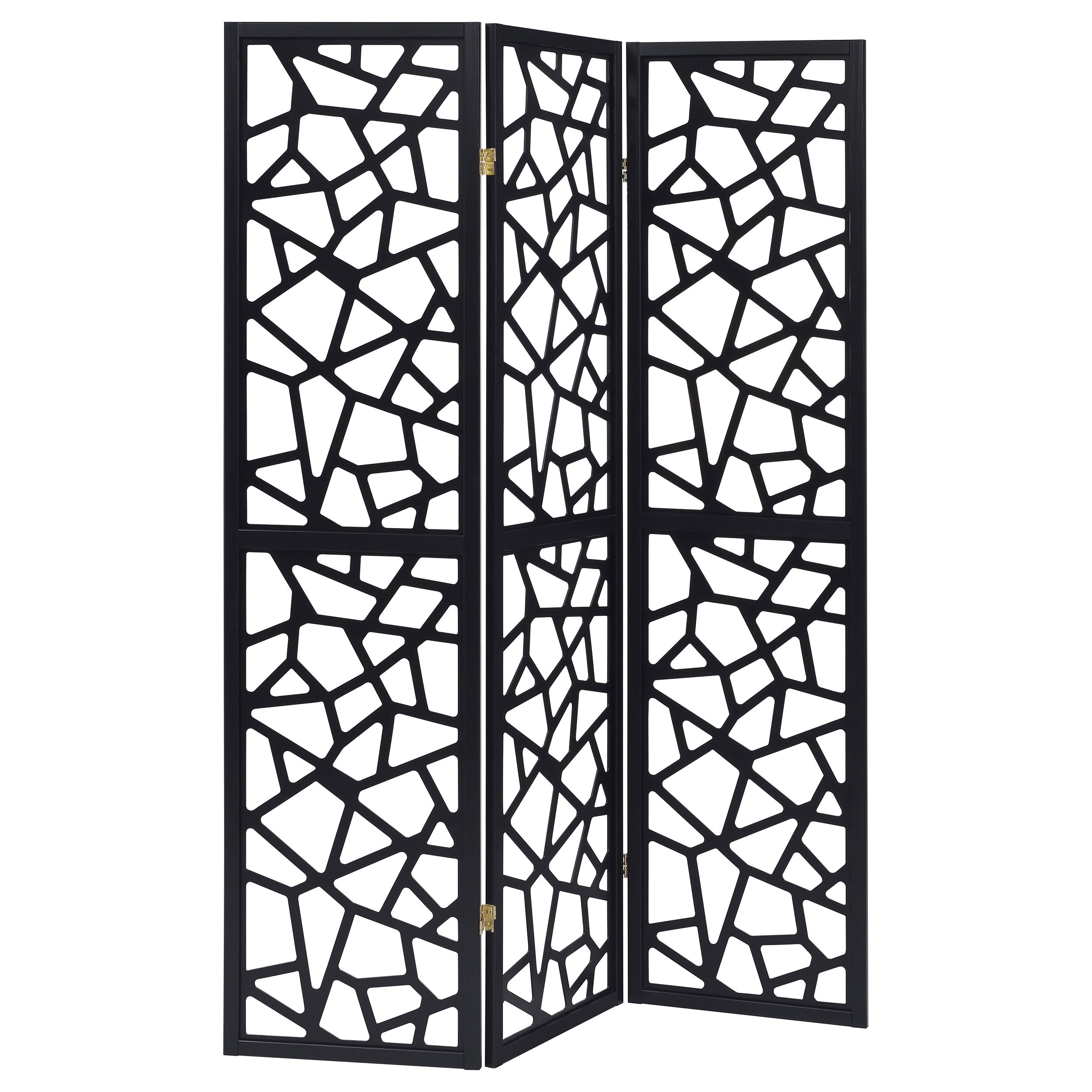 Tampa Furniture Outlet - Coaster - Nailan 3-Panel Room Divider Folding Screen Black Open Mosaic - 900092