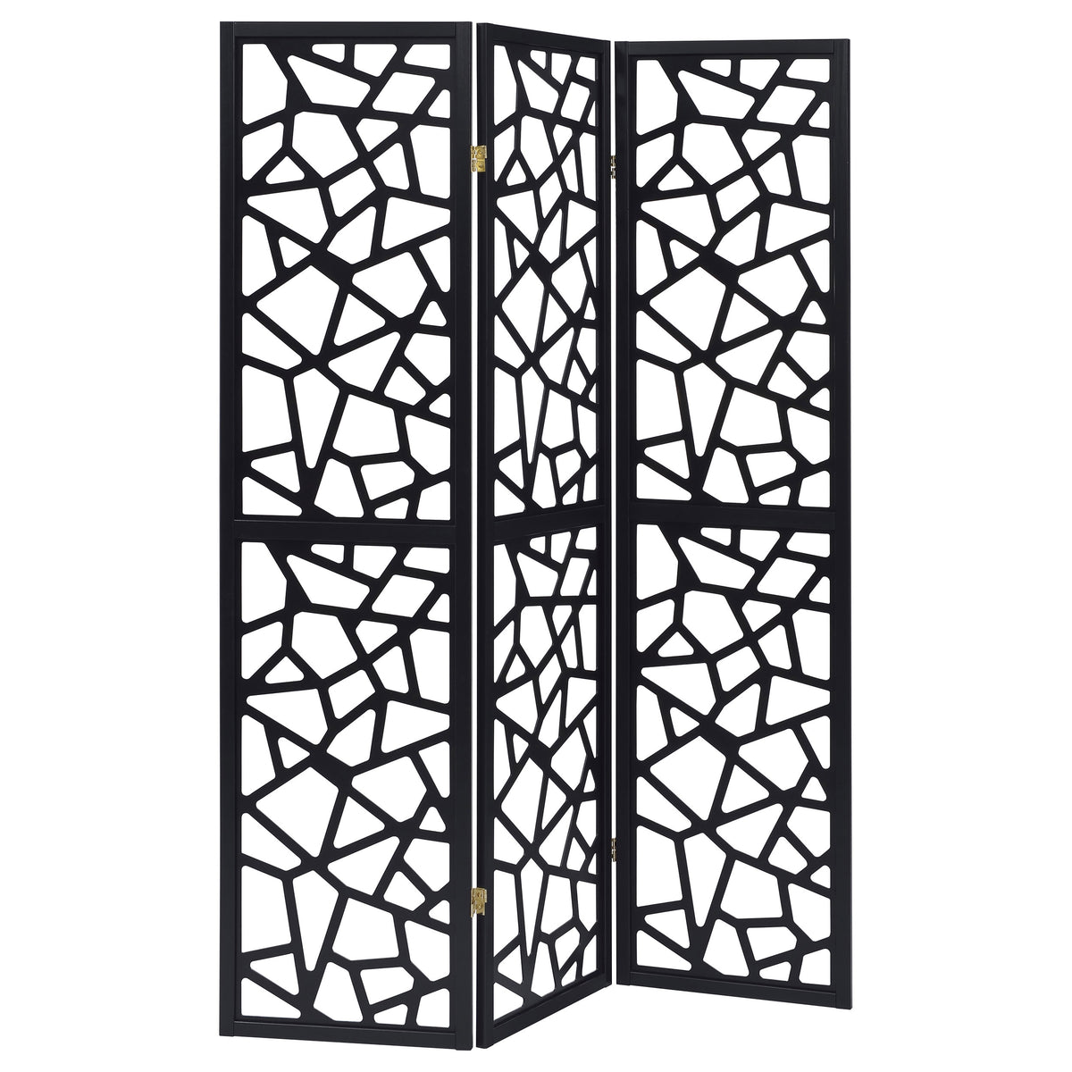 Tampa Furniture Outlet - Coaster - Nailan 3-Panel Room Divider Folding Screen Black Open Mosaic - 900092
