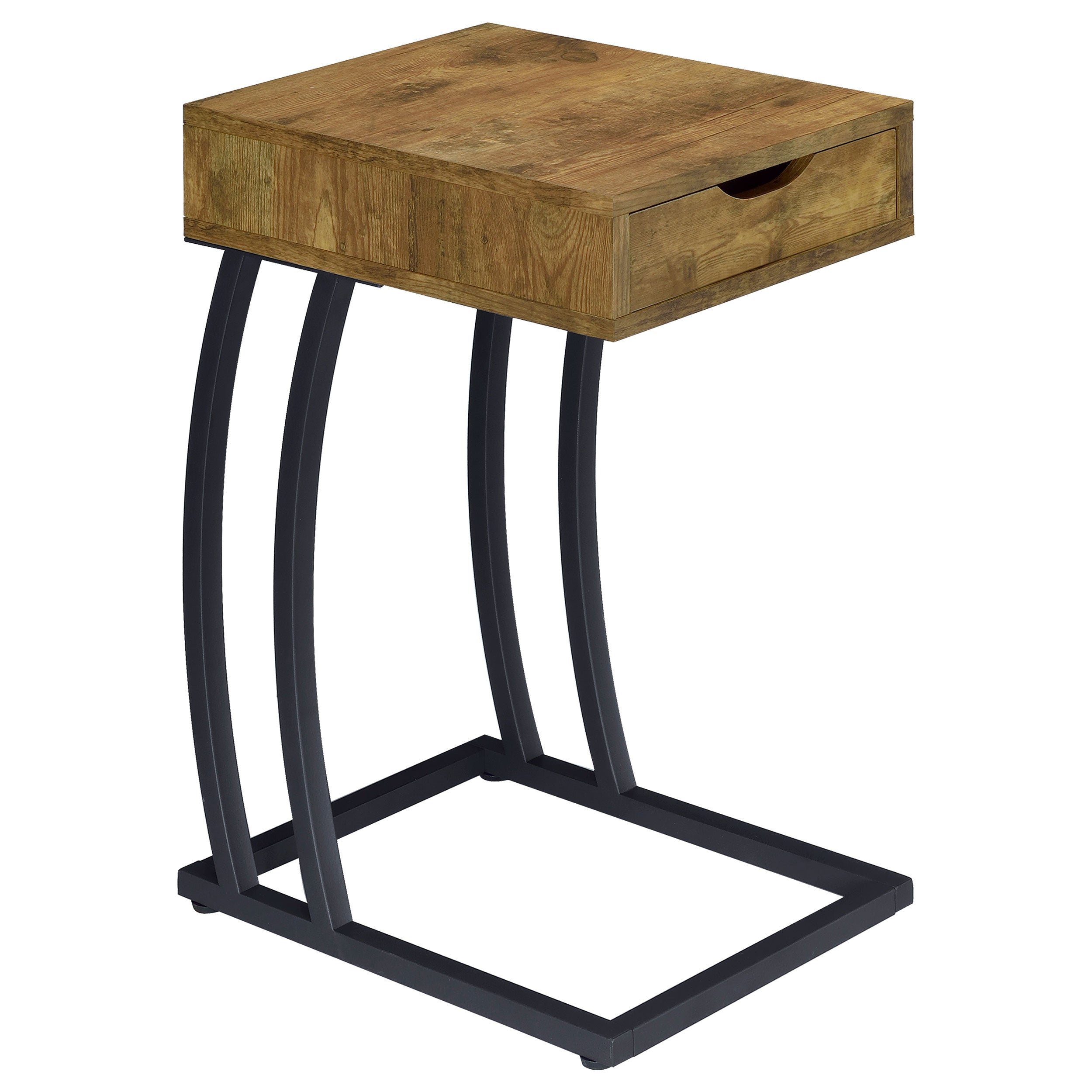 Tampa Furniture Outlet - Coaster - Troy 1-drawer C-Shaped Side Table Power Outlet Rustic Nutmeg - 900577