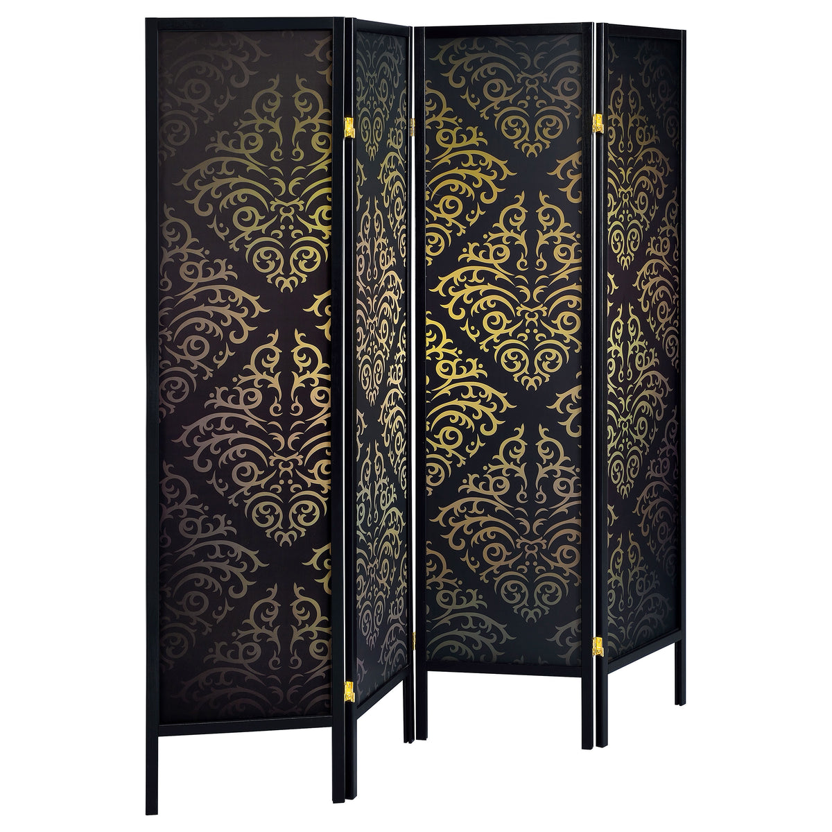 Tampa Furniture Outlet - Coaster - Haidera 4-Panel Room Divider Folding Screen Black Damask - 901632