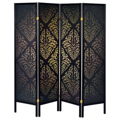 Haidera 4-Panel Room Divider Folding Screen Black Damask