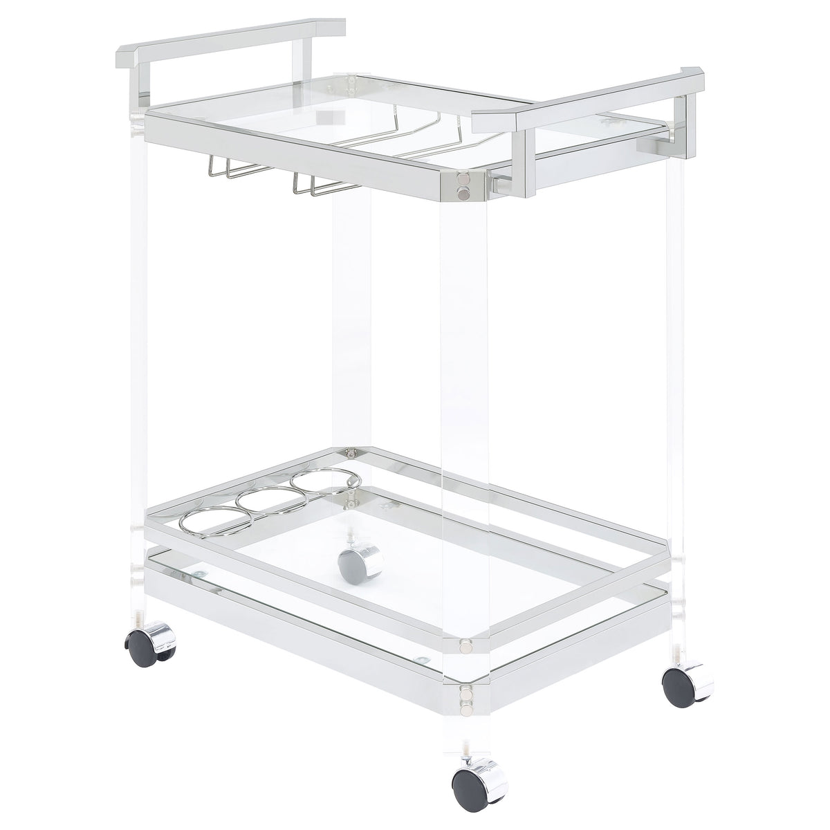 Tampa Furniture Outlet - Coaster - Jefferson 2-tier Glass Shelf Acrylic Bar Cart Chrome - 902589