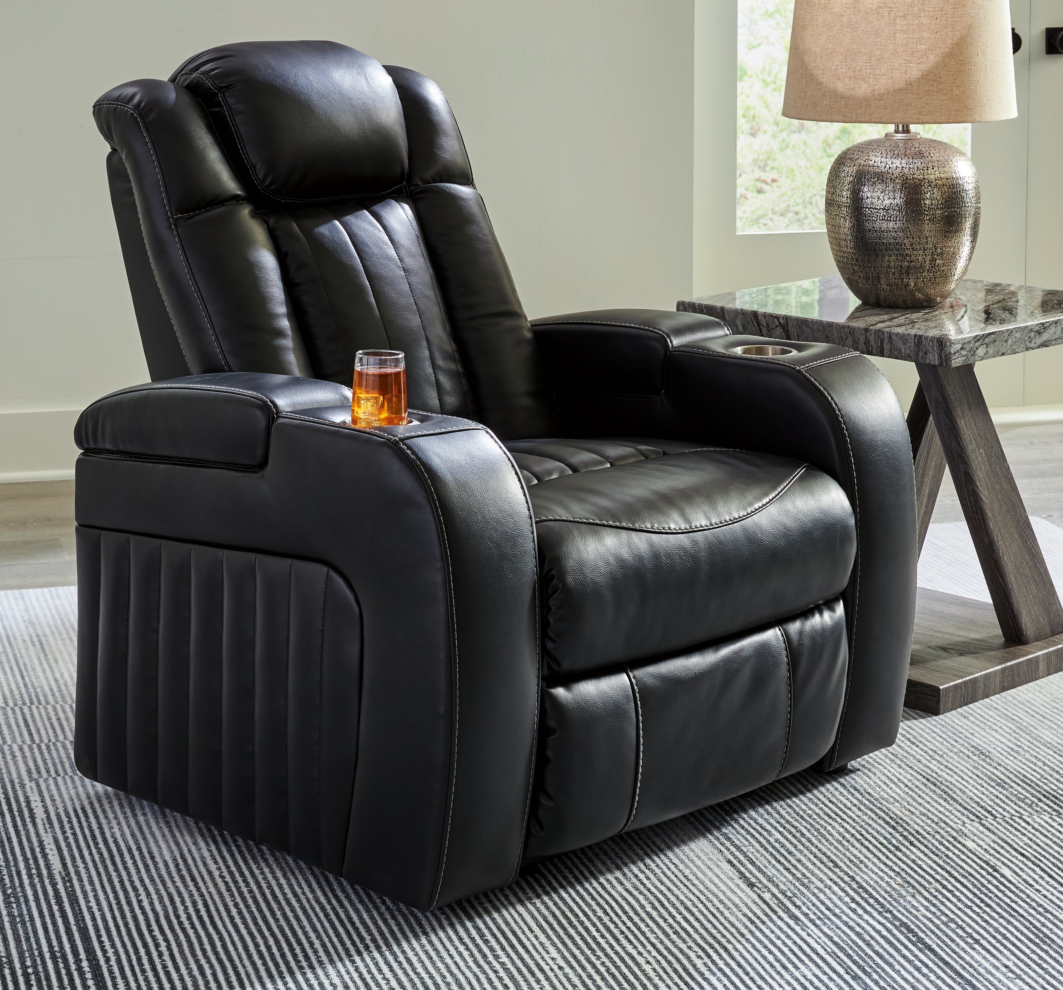 Tampa Furniture Outlet Lutz - Ashley Furniture - Caveman Den Living Room - PWR Recliner/ADJ Headrest / Midnight - 9070313