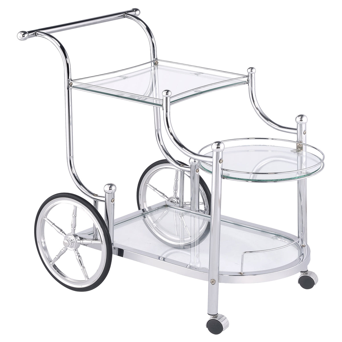 Tampa Furniture Outlet - Coaster - Sarandon 3-tier Glass Shelf Metal Bar Cart Chrome - 910076