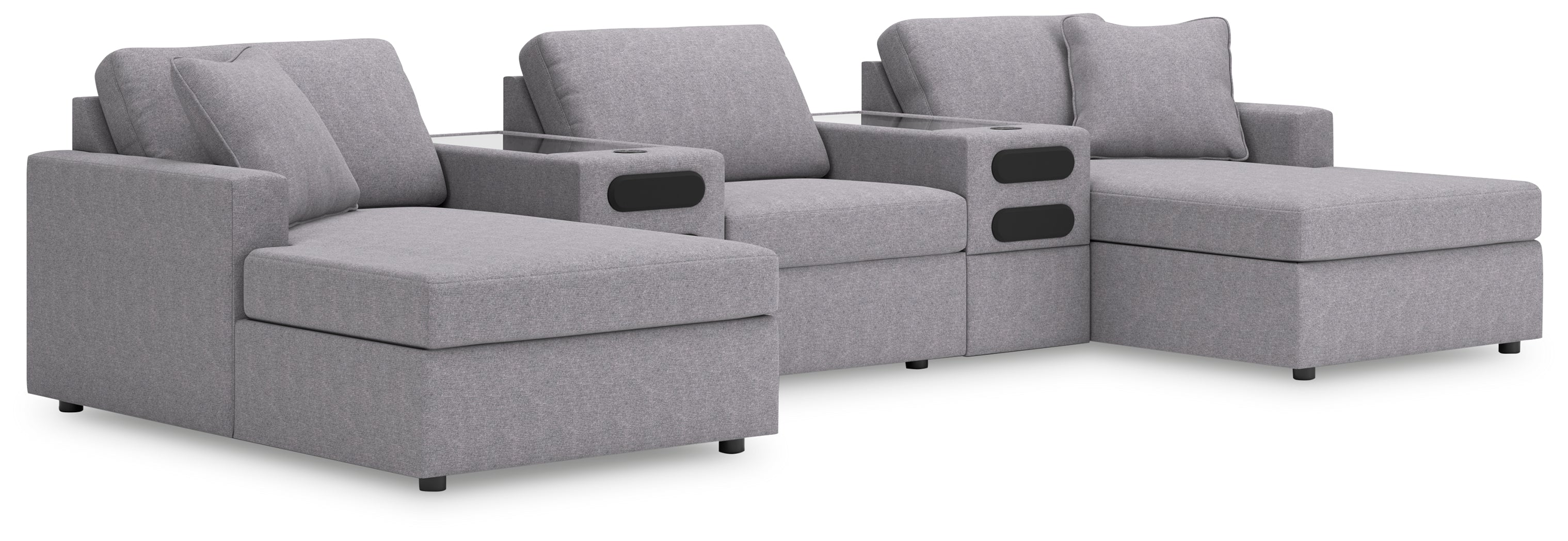Tampa Furniture Outlet Lutz - Ashley Furniture - Modmax Sectional - RAF 5-Piece Sectional with Chaise and Audio Console / Granite - 92104S47