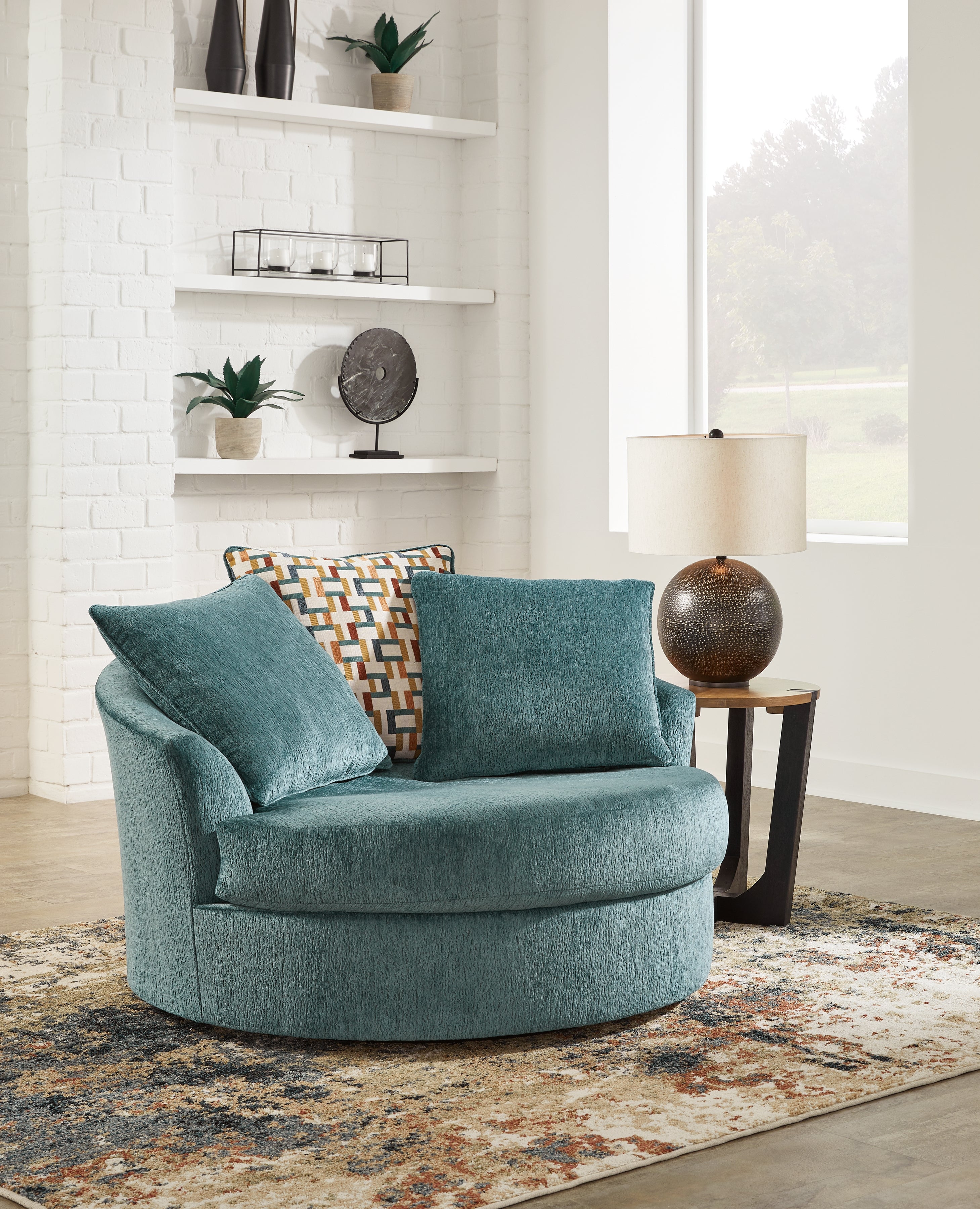 Tampa Furniture Outlet Lutz - Ashley Furniture - Laylabrook Living Room - Oversized Swivel Accent Chair / Teal - 9220621