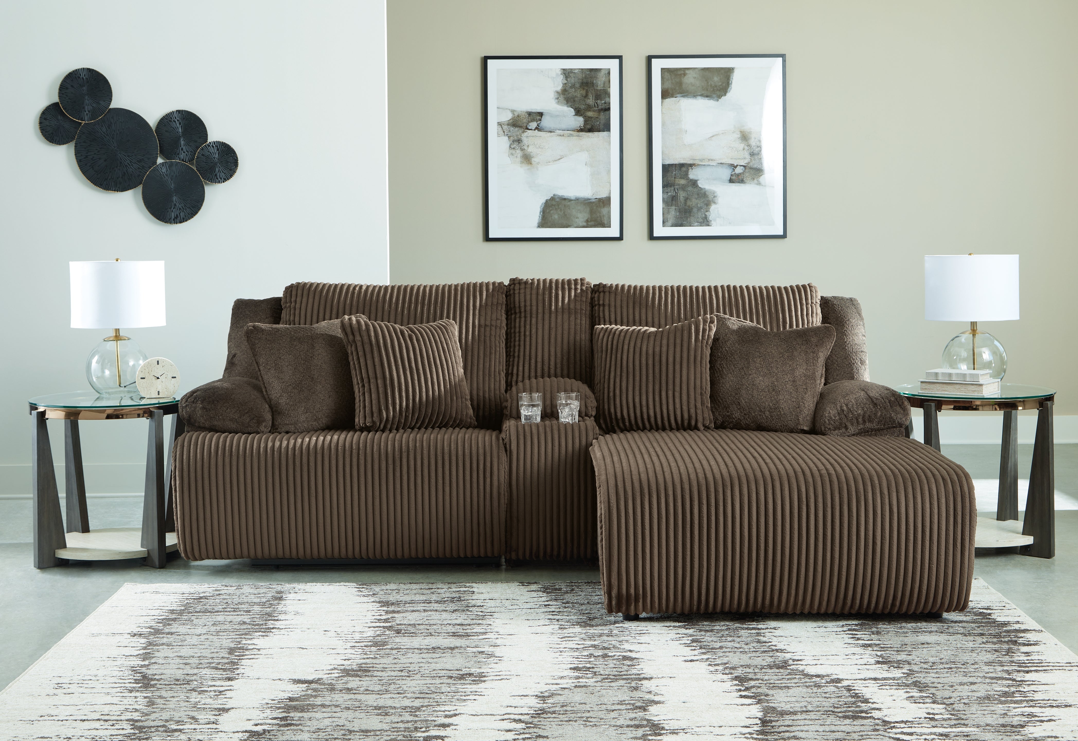 Tampa Furniture Outlet Lutz - Ashley Furniture - Top Tier Sectional - 3-Piece Reclining Sectional Sofa with Chaise / Chocolate - 92705S4