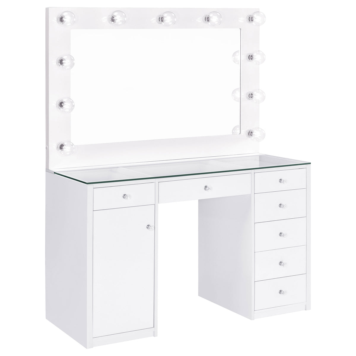Tampa Furniture Outlet - Coaster - Acena 7-drawer Vanity Set with Lighting White High Gloss - 931143