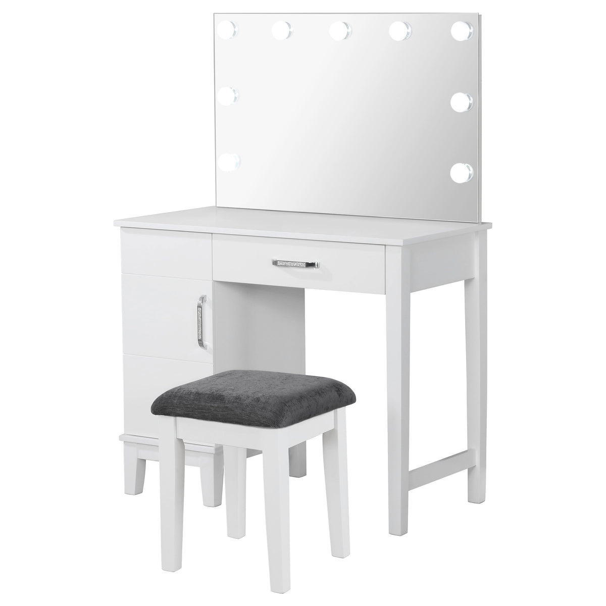 Tampa Furniture Outlet - Coaster - Elijah Vanity Set with Lighting & Stool White and Dark Grey - 931149