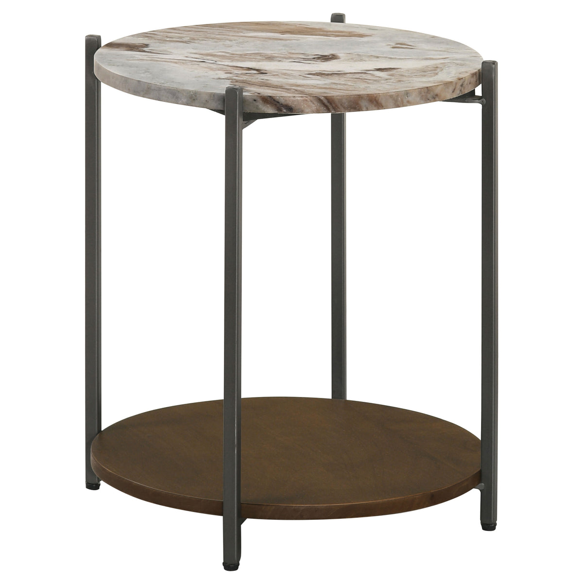 Tampa Furniture Outlet - Coaster - Noemie Round Marble Top Accent Side Table White and Gunmetal - 931204