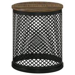 Tampa Furniture Outlet - Coaster - Aurora Round Drum Base Accent Side Table Natural and Black - 935990