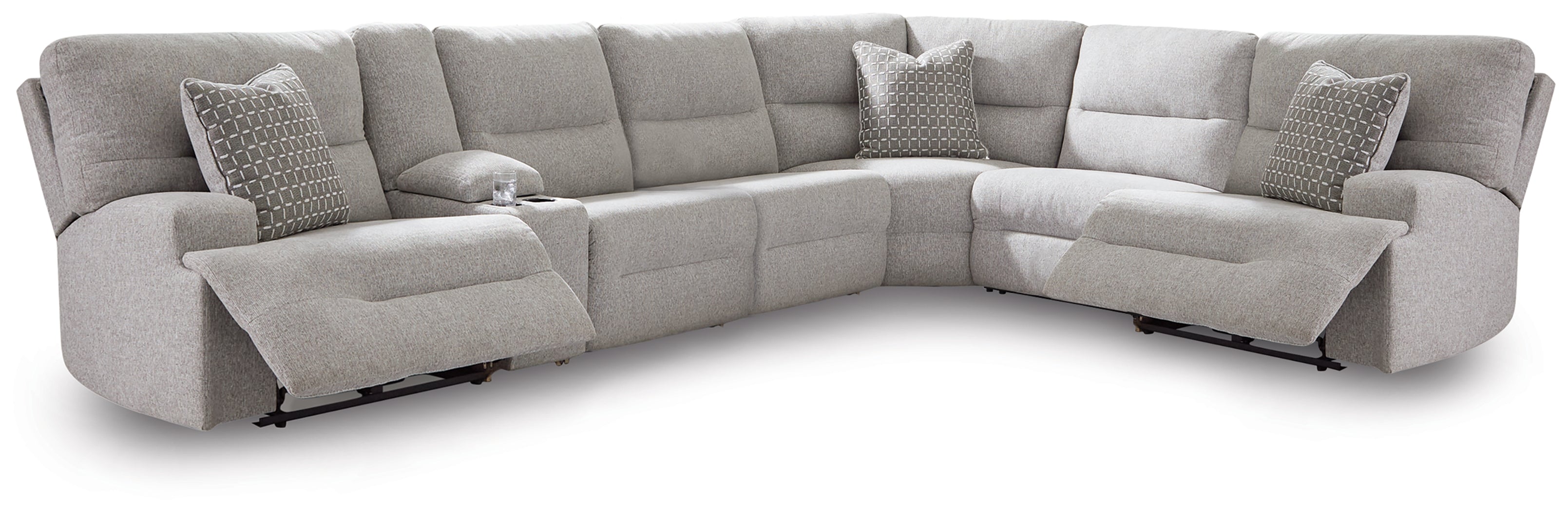Tampa Furniture Outlet Lutz - Ashley Furniture - Acklen Place Sectional - 7-Piece Power Sectional Reclining Sofa with Storage Console / Pewter - 93605S20