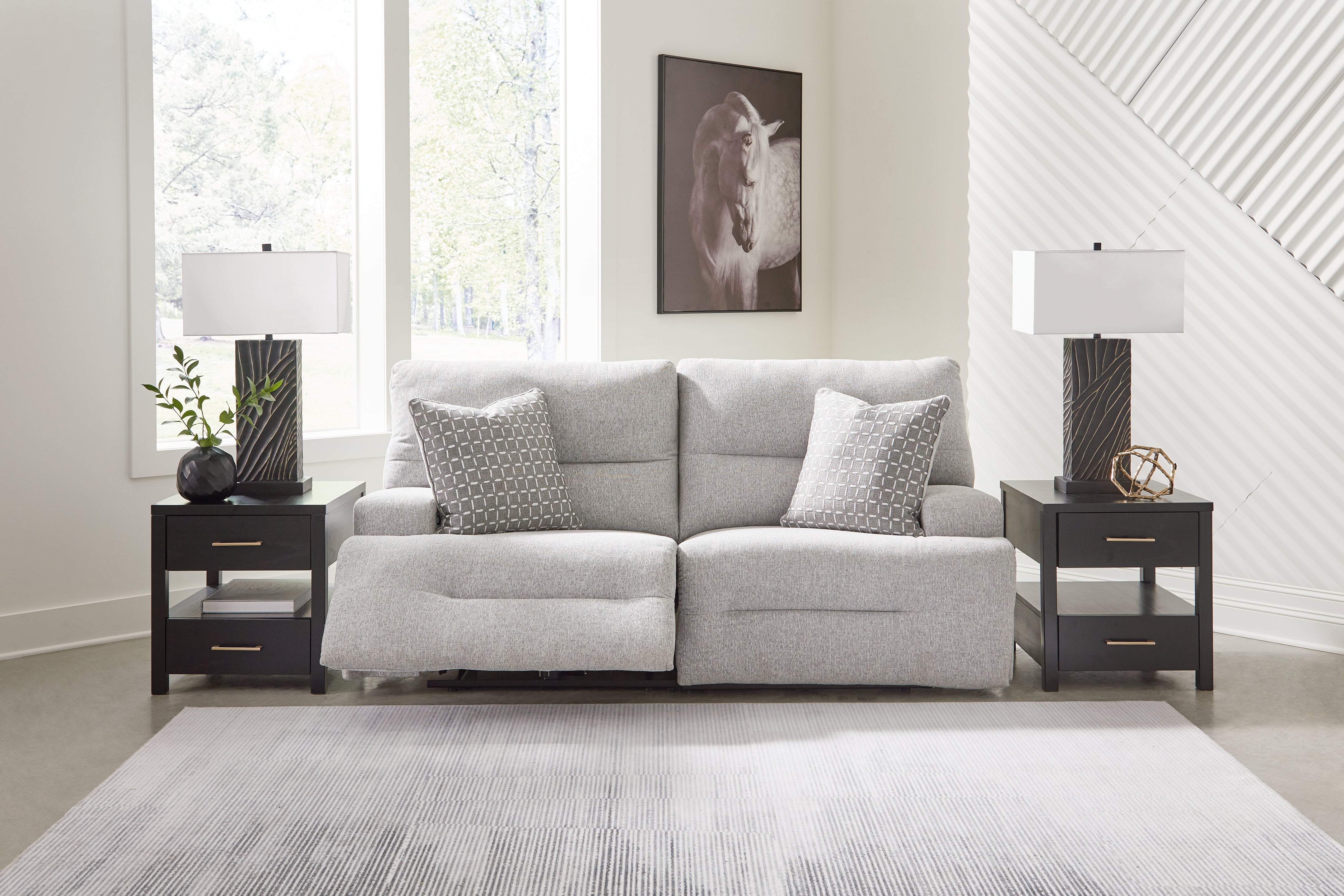 Tampa Furniture Outlet Lutz - Ashley Furniture - Acklen Place Sectional - 2-Piece Power Reclining Sectional Loveseat / Pewter - 93605S16