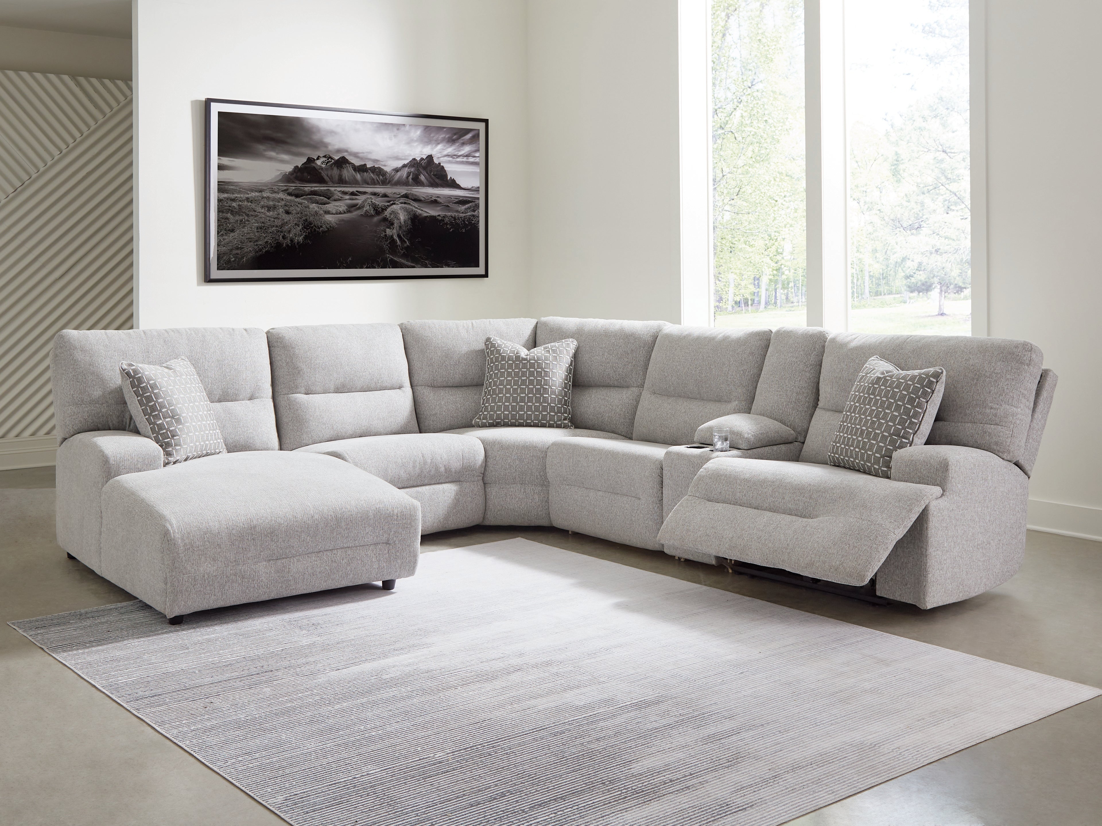 Tampa Furniture Outlet Lutz - Ashley Furniture - Acklen Place Sectional - 6-Piece Power Reclining Sectional with Chaise / Pewter - 93605S2