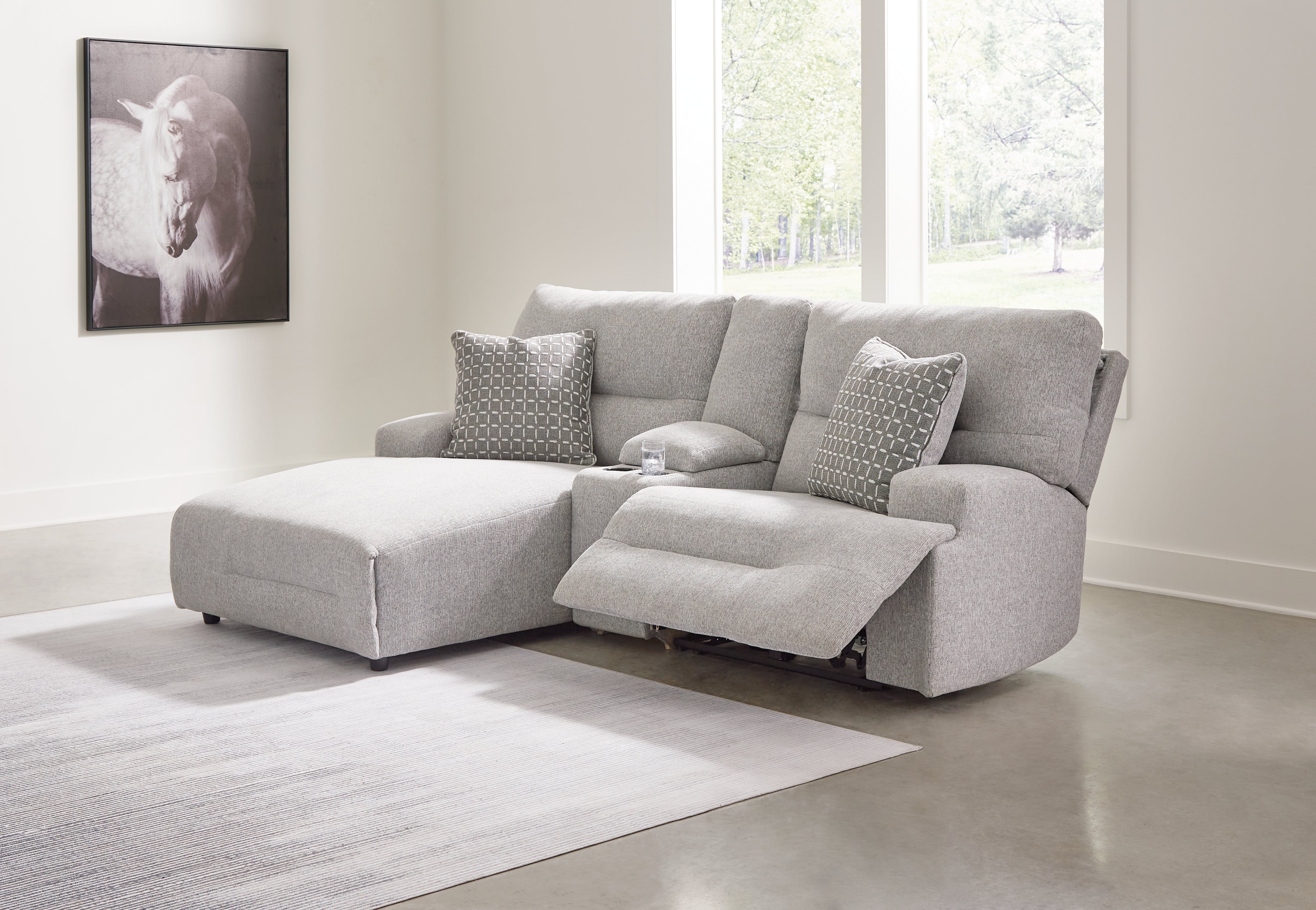 Tampa Furniture Outlet Lutz - Ashley Furniture - Acklen Place Sectional - 3-Piece Power Reclining Sectional Sofa with Chaise / Pewter - 93605S5