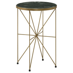 Tampa Furniture Outlet - Coaster - Eliska Round Green Marble Top Accent Side Table Antique Gold - 936061