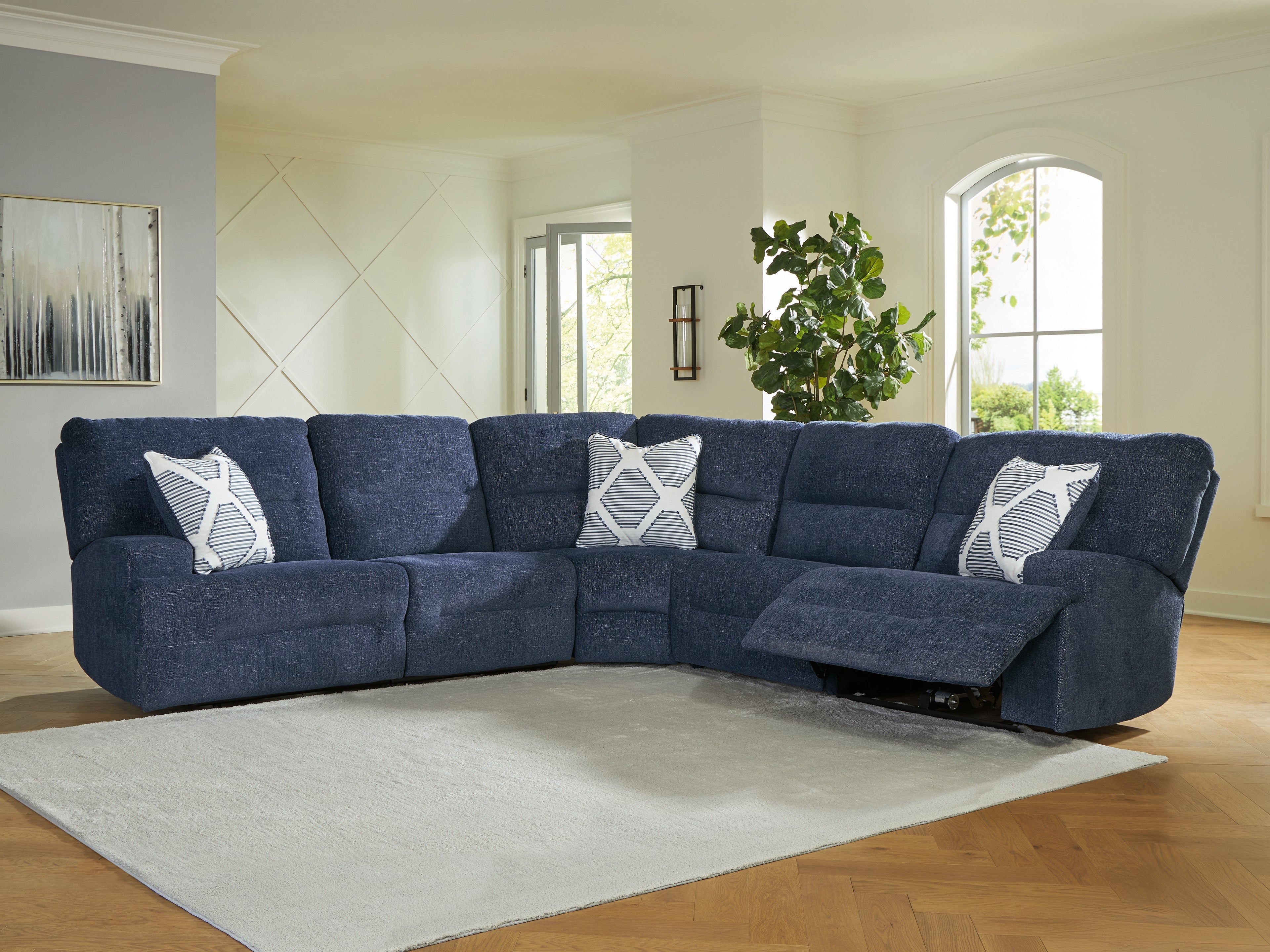 Tampa Furniture Outlet Lutz - Ashley Furniture - Acklen Place Sectional - 5-Piece Power Reclining Sectional / Navy - 93607S3
