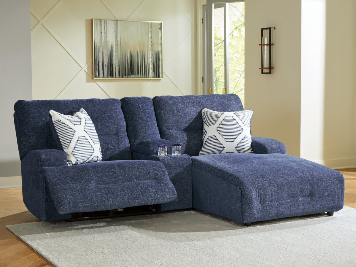 Tampa Furniture Outlet Lutz - Ashley Furniture - Acklen Place Sectional - 3-Piece Power Reclining Sectional Sofa with Chaise / Navy - 93607S4