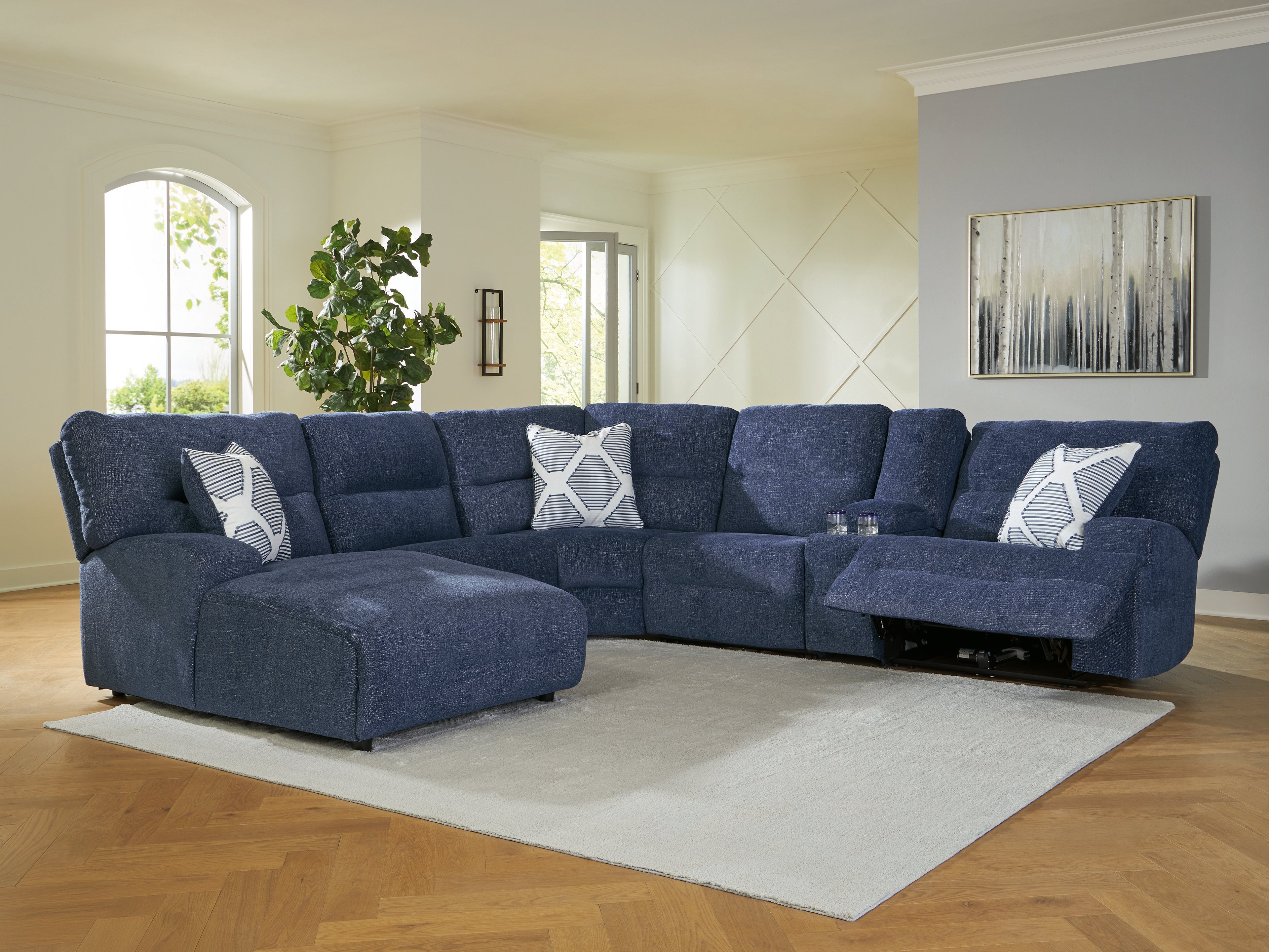 Tampa Furniture Outlet Lutz - Ashley Furniture - Acklen Place Sectional - 6-Piece Power Reclining Sectional with Chaise / Navy - 93607S2