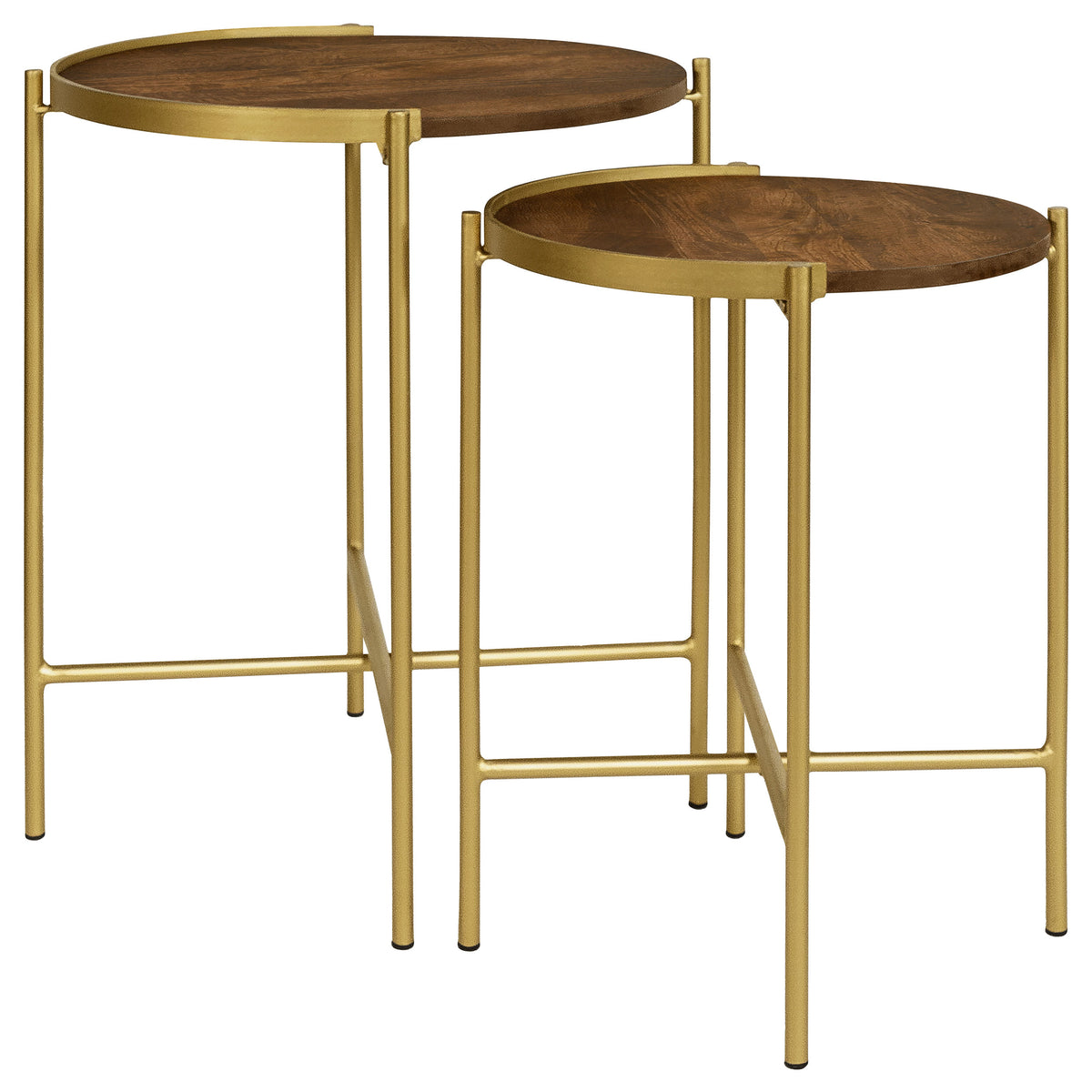 Tampa Furniture Outlet - Coaster - Malka 2-piece Round Wood Nesting Table Dark Brown and Gold - 936168