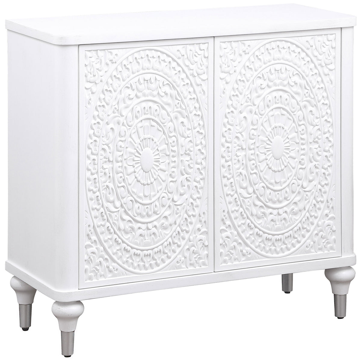 Tampa Furniture Outlet - Coaster - Cardella 2-door Mandala Accent Cabinet Distressed White - 950411