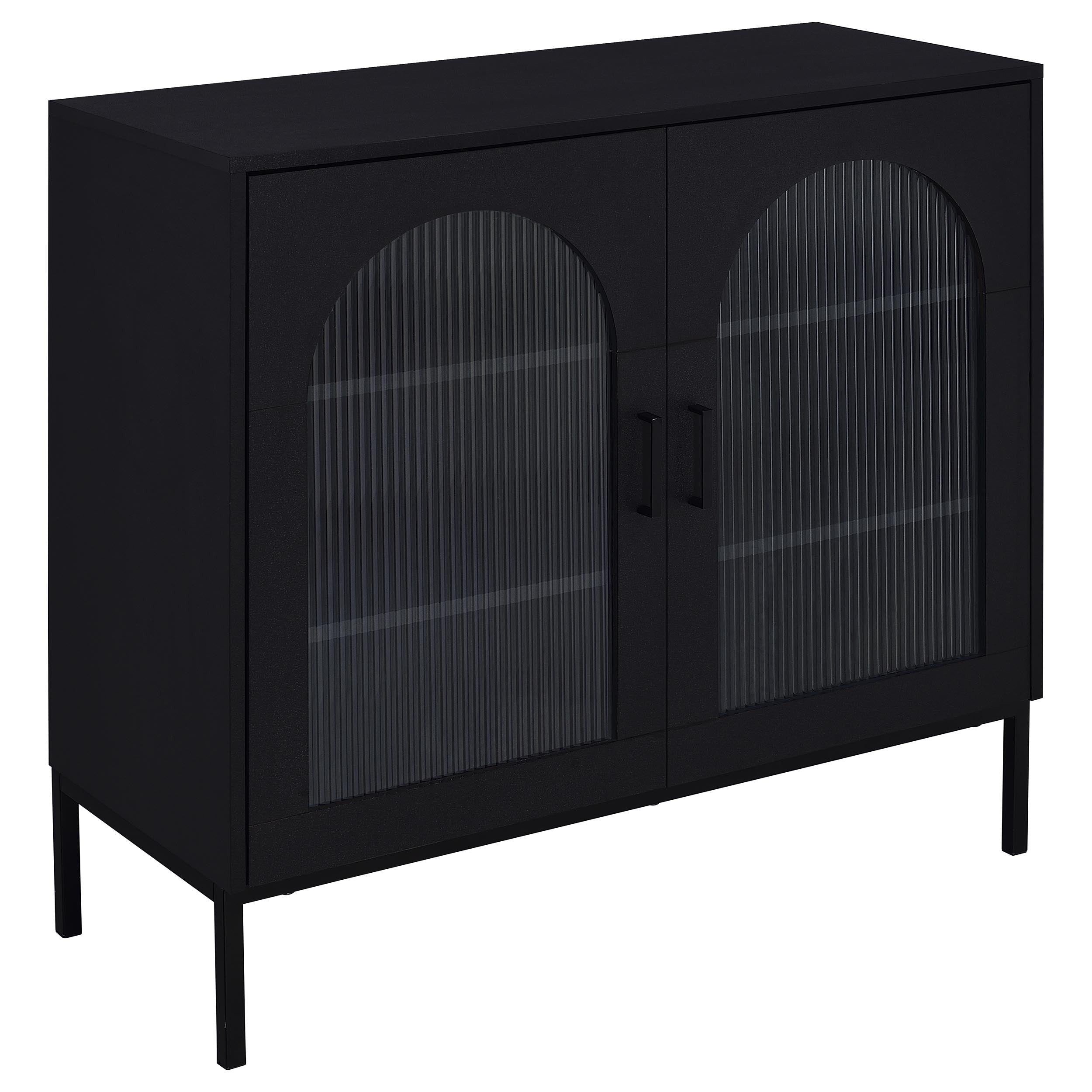 Tampa Furniture Outlet - Coaster - Jess 2-door Arched Fluted Glass Accent Cabinet Black - 950420