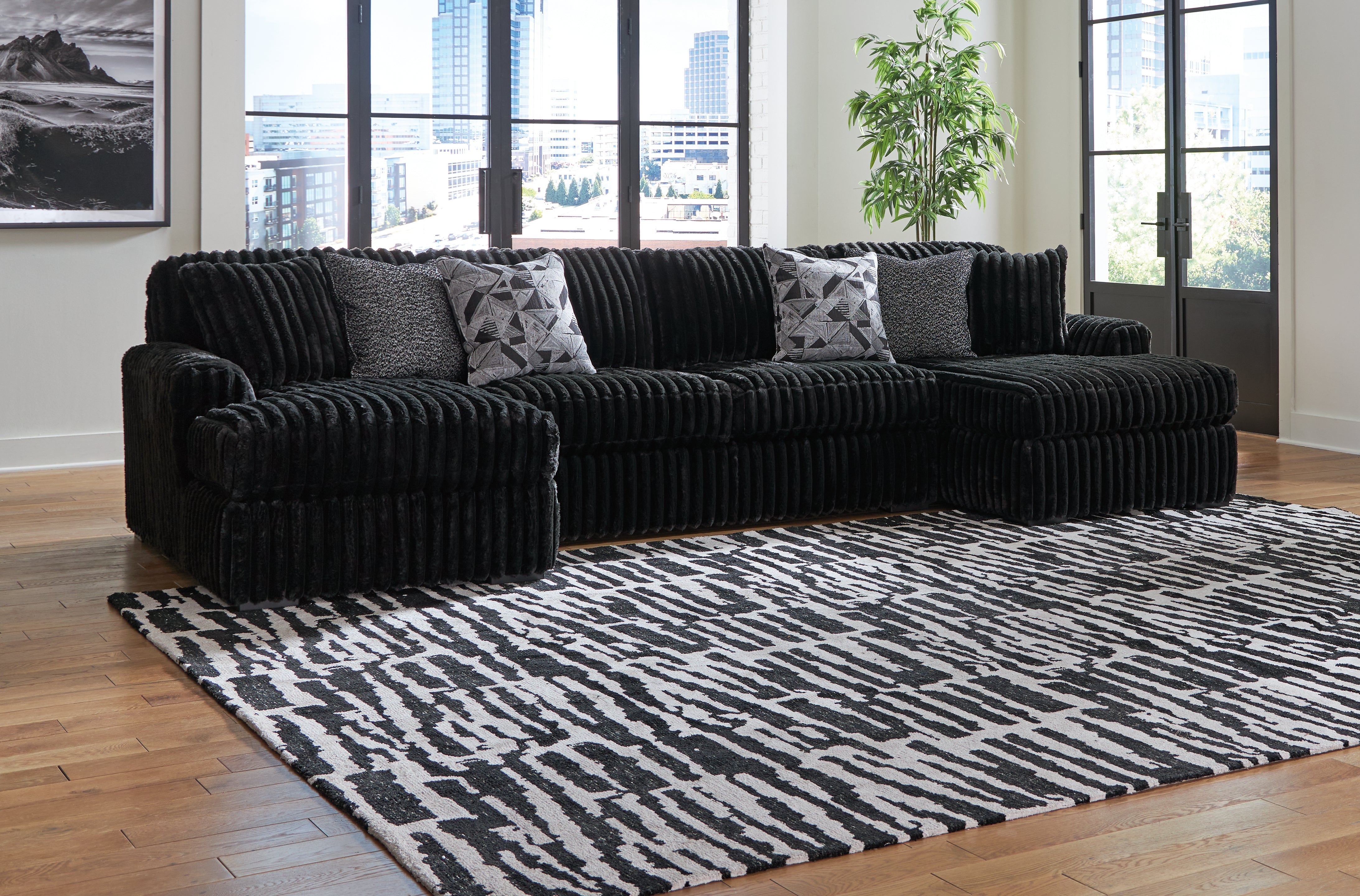 Tampa Furniture Outlet Lutz - Ashley Furniture - Midnight-Madness Sectional - RAF 3-Piece Sectional with Chaise / Onyx - 98103S5