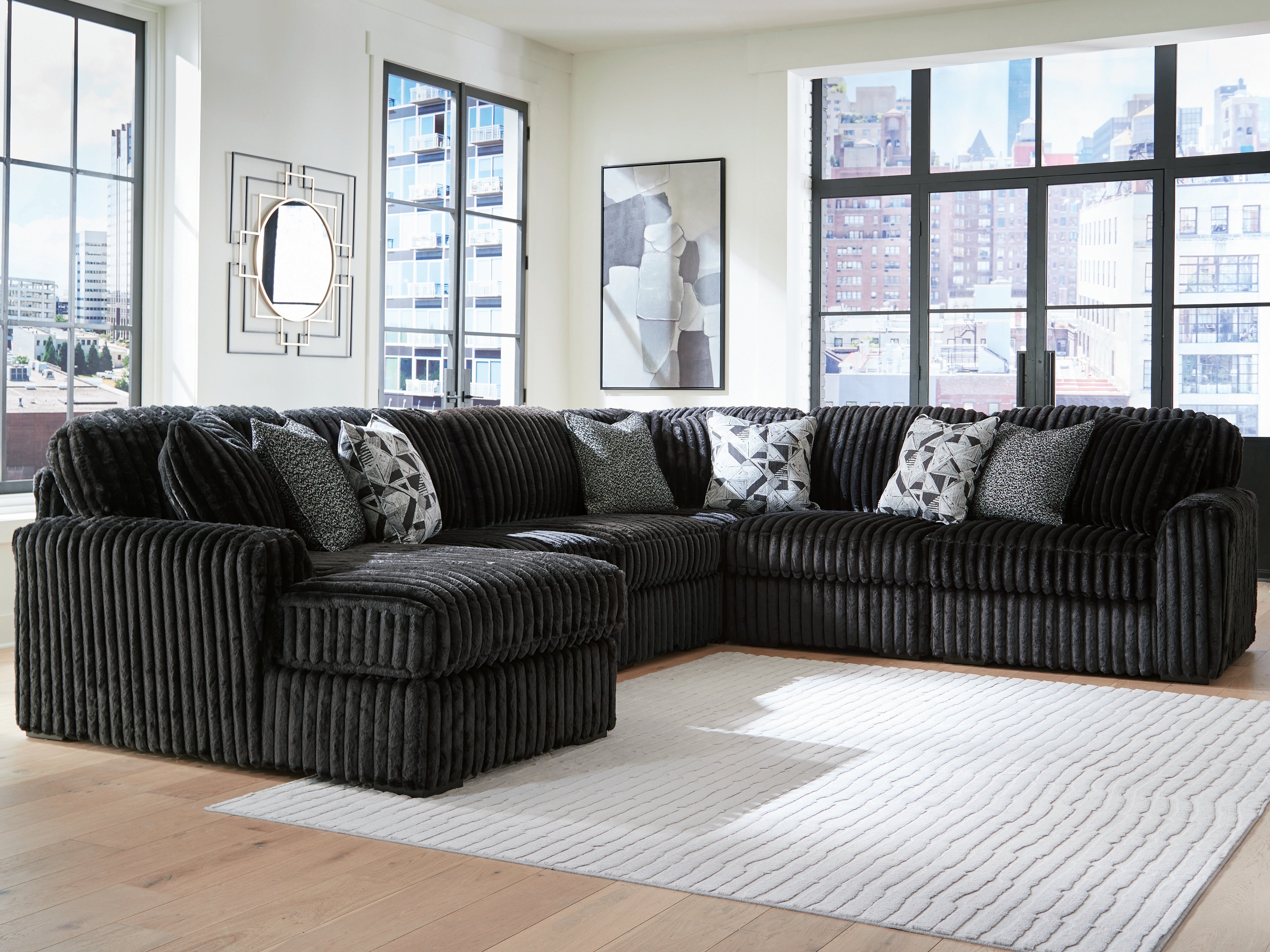 Tampa Furniture Outlet Lutz - Ashley Furniture - Midnight-Madness Sectional - RAF 6-Piece Sectional with Chaise / Onyx - 98103S23