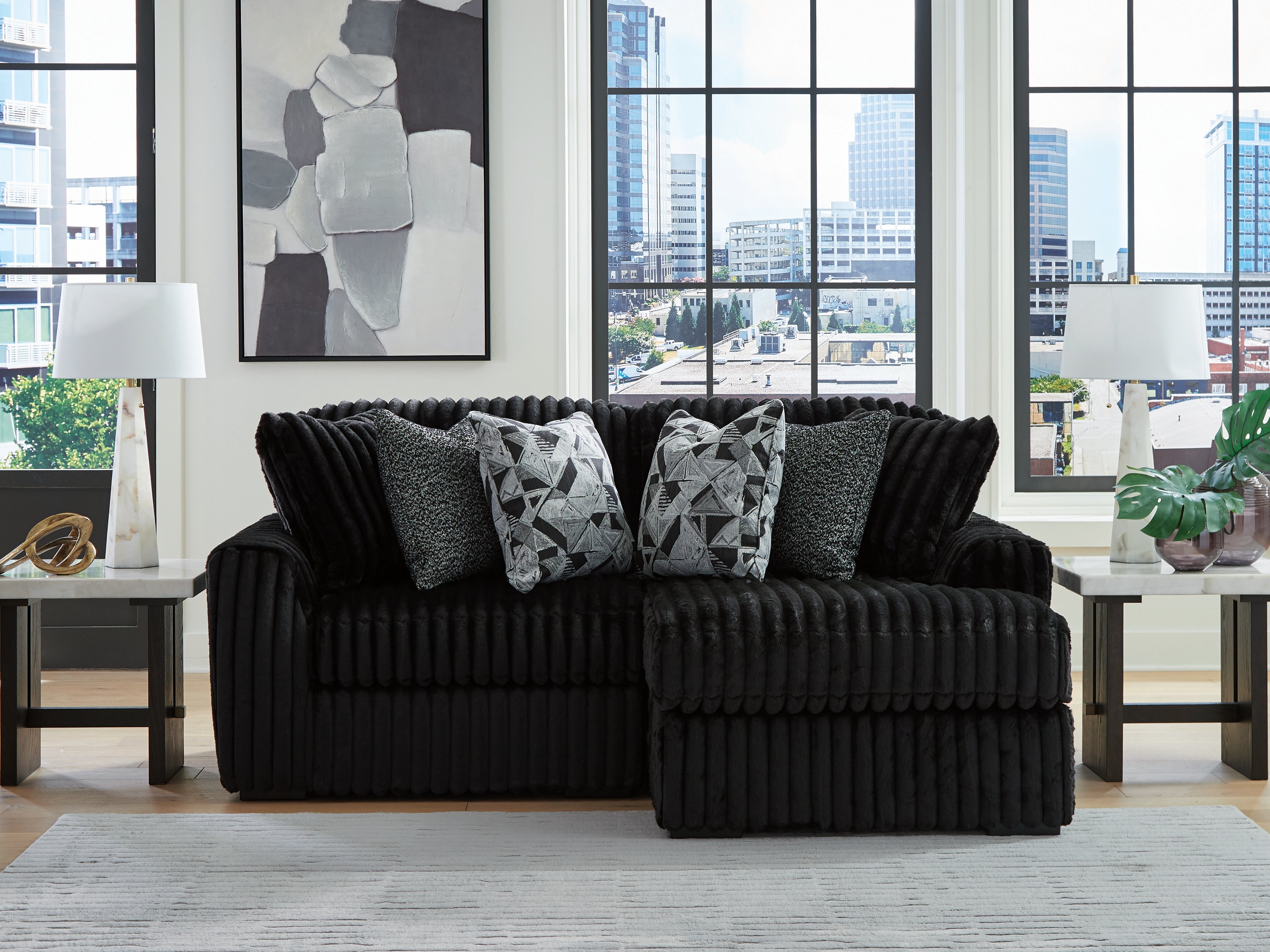 Tampa Furniture Outlet Lutz - Ashley Furniture - Midnight-Madness Sectional - RAF 2-Piece Sectional with Chaise / Onyx - 98103S14