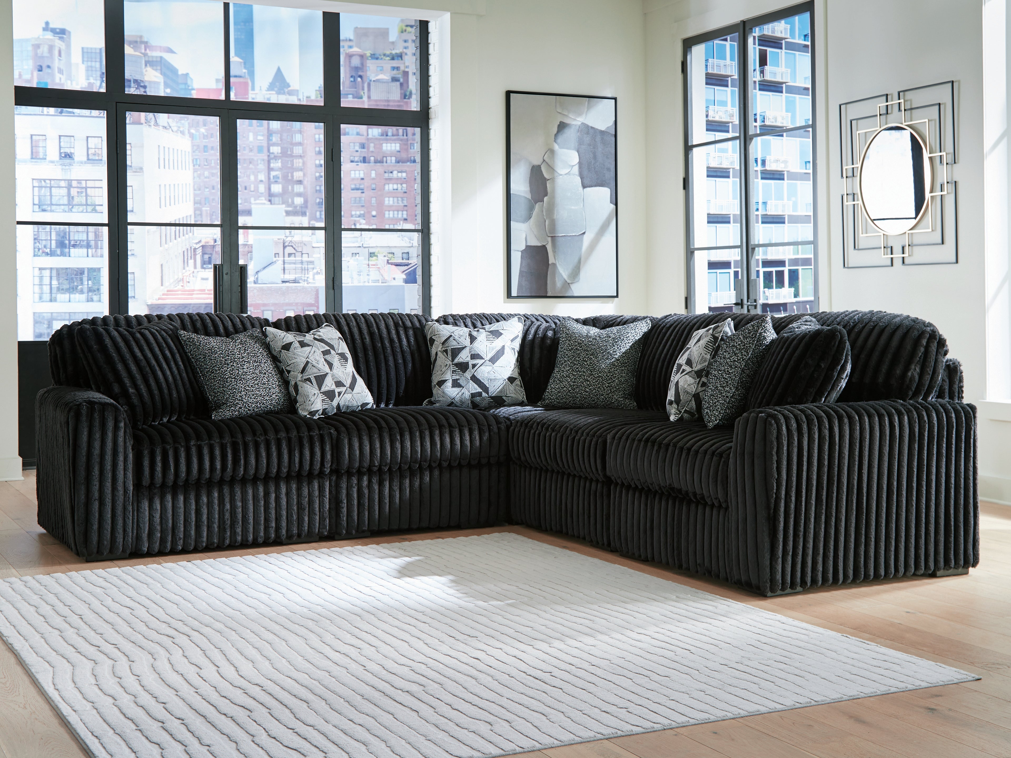 Tampa Furniture Outlet Lutz - Ashley Furniture - Midnight-Madness Sectional - RAF 5-Piece Sectional / Onyx - 98103S26