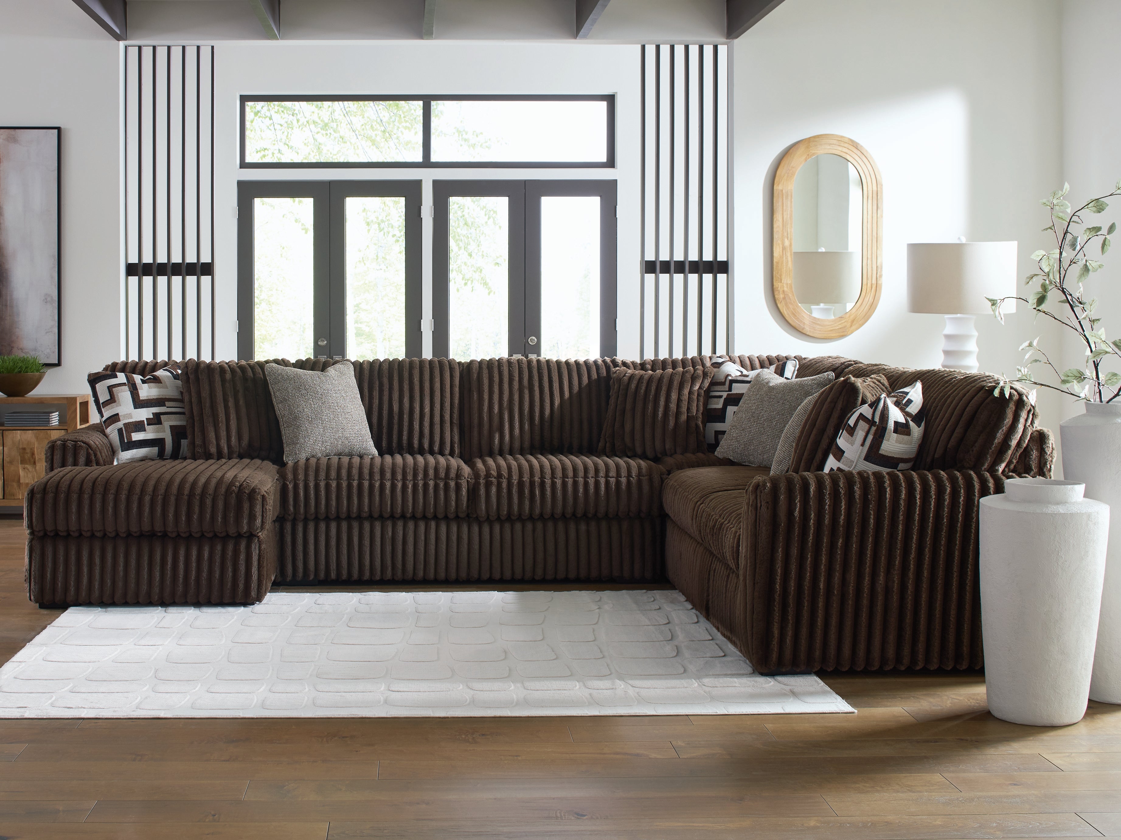 Tampa Furniture Outlet Lutz - Ashley Furniture - Midnight-Madness Sectional - RAF 4-Piece Sectional with Chaise / Chocolate - 98104S4