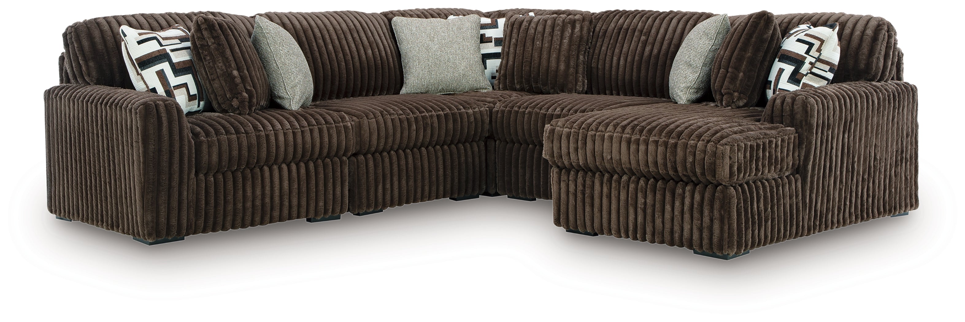 Tampa Furniture Outlet Lutz - Ashley Furniture - Midnight-Madness Sectional - RAF 5-Piece Sectional with Chaise / Chocolate - 98104S22