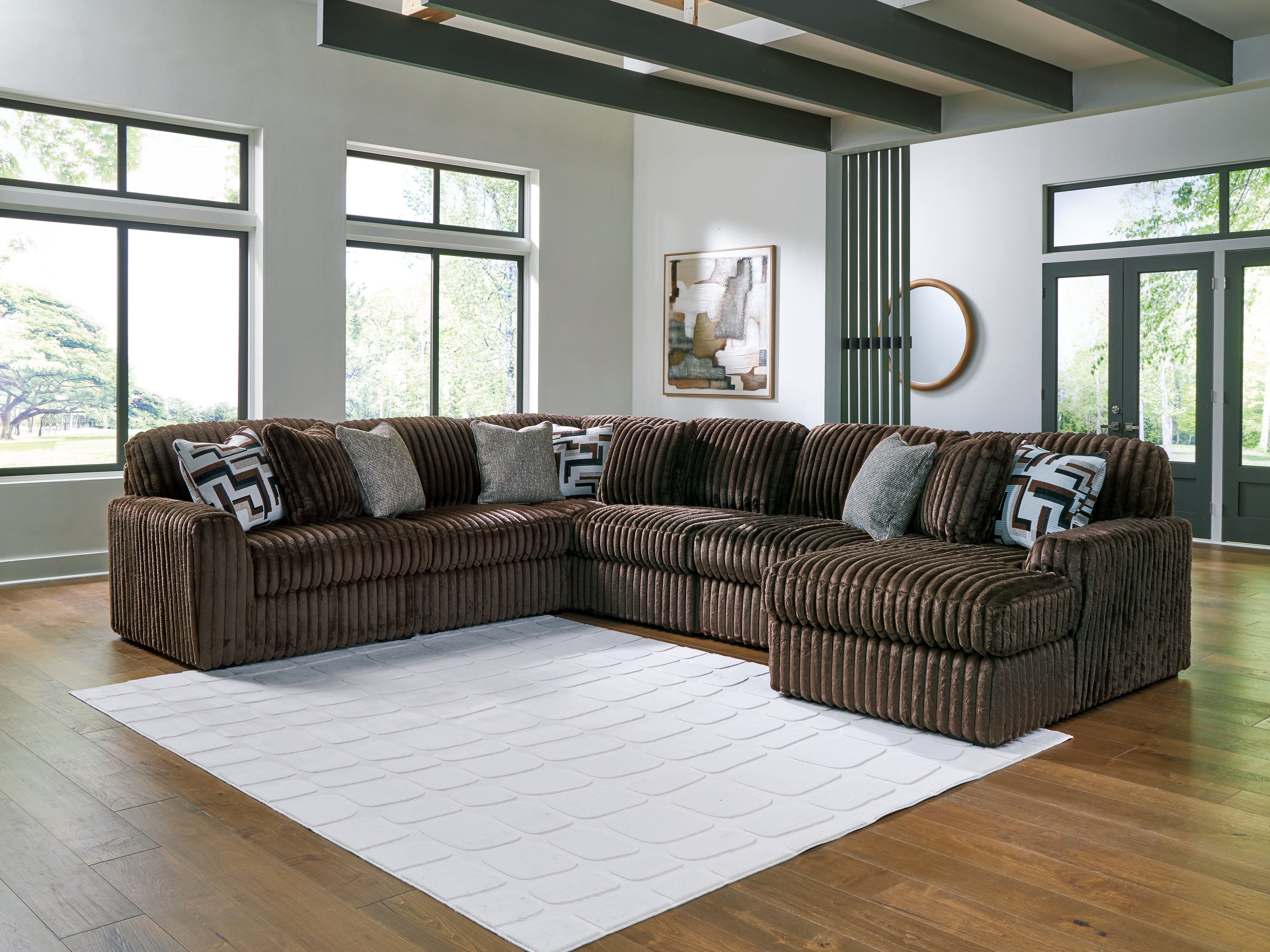 Tampa Furniture Outlet Lutz - Ashley Furniture - Midnight-Madness Sectional - RAF 6-Piece Sectional with Chaise / Chocolate - 98104S24
