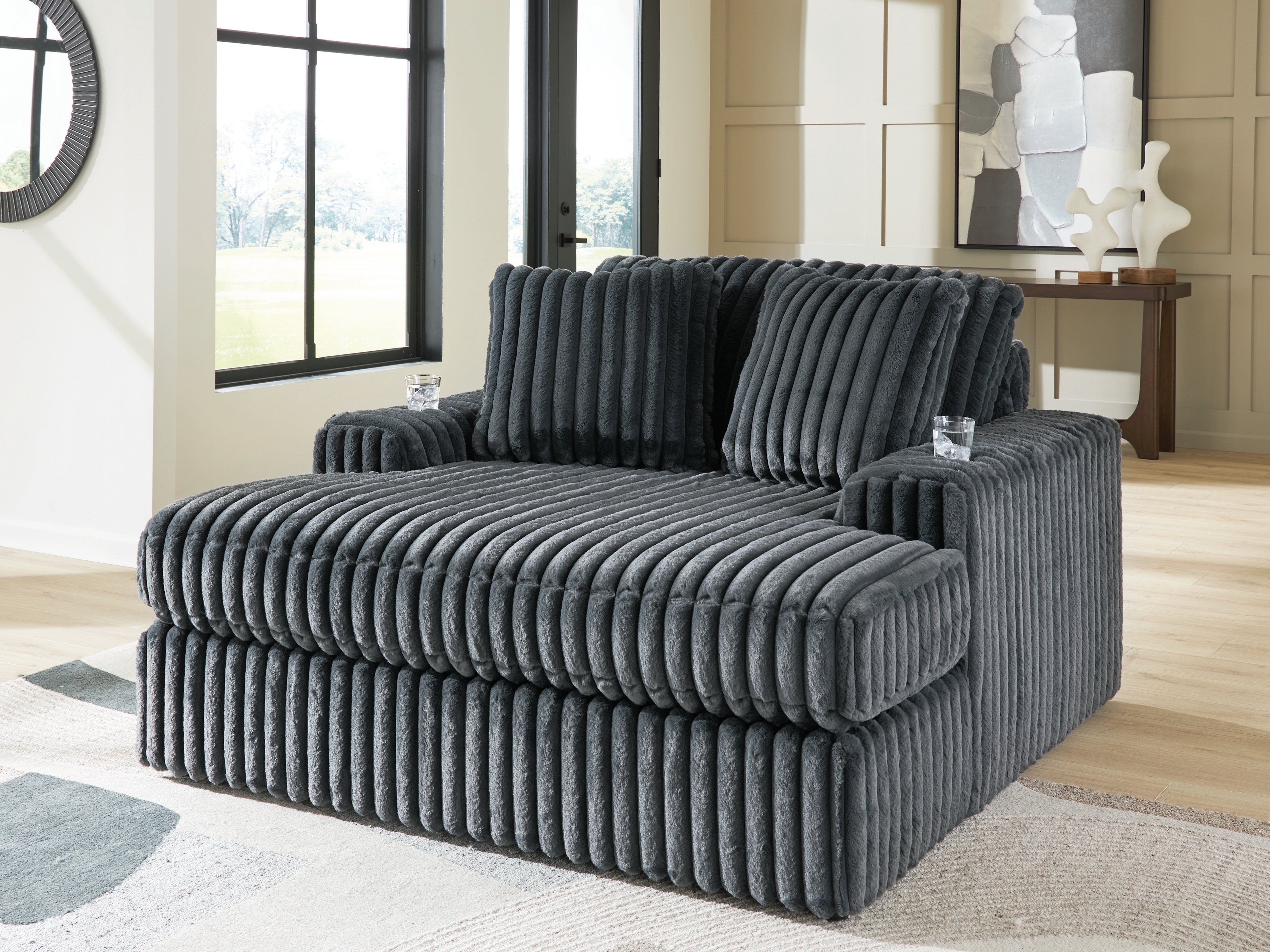 Tampa Furniture Outlet Lutz - Ashley Furniture - Midnight-Madness Living Room - Oversized Chaise / Gunmetal - 9810515
