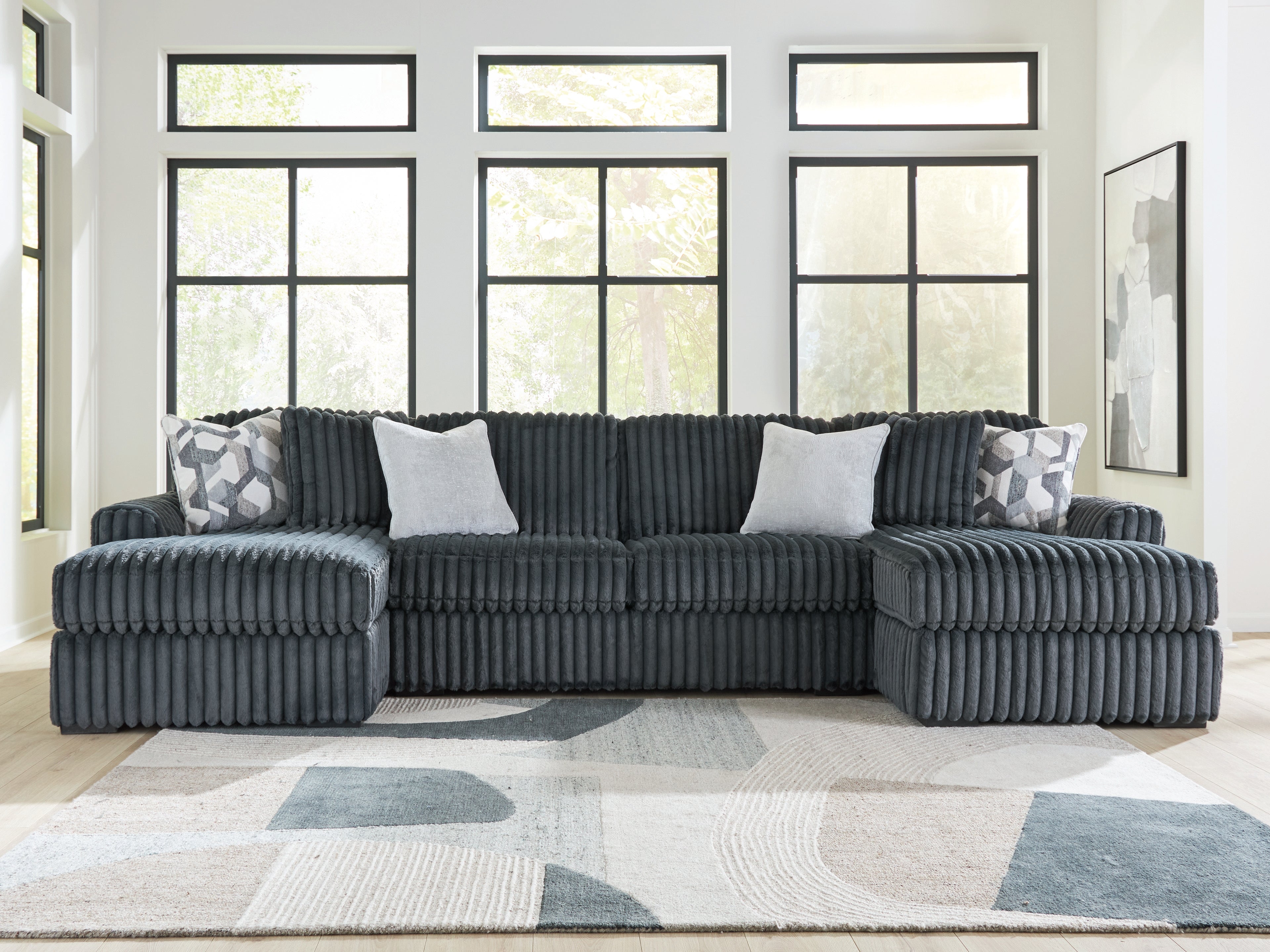 Tampa Furniture Outlet Lutz - Ashley Furniture - Midnight-Madness Sectional - RAF 3-Piece Double Chaise Sectional / Gunmetal - 98105S7