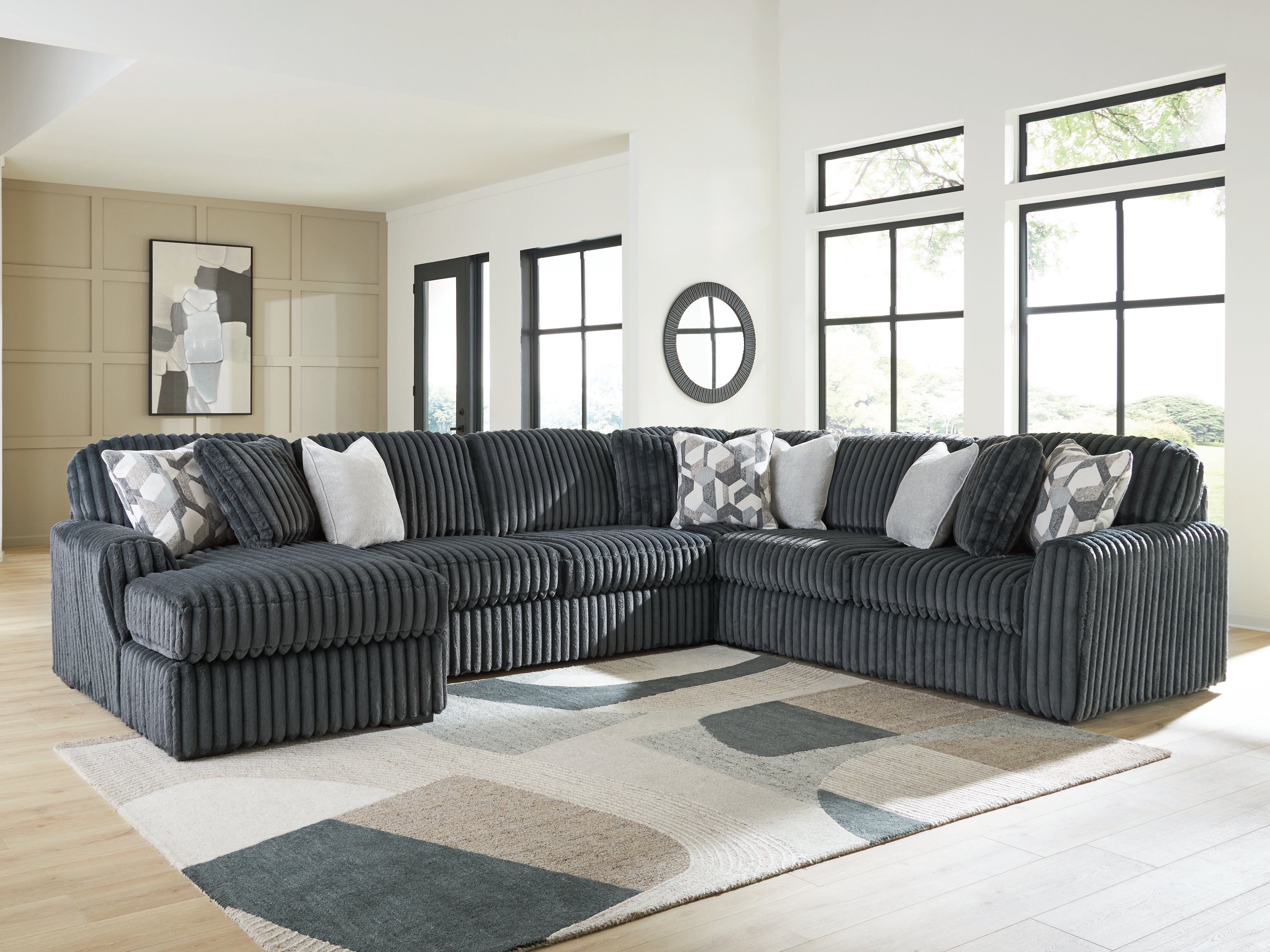 Tampa Furniture Outlet Lutz - Ashley Furniture - Midnight-Madness Sectional - RAF 4-Piece Sectional with Chaise / Gunmetal - 98105S1
