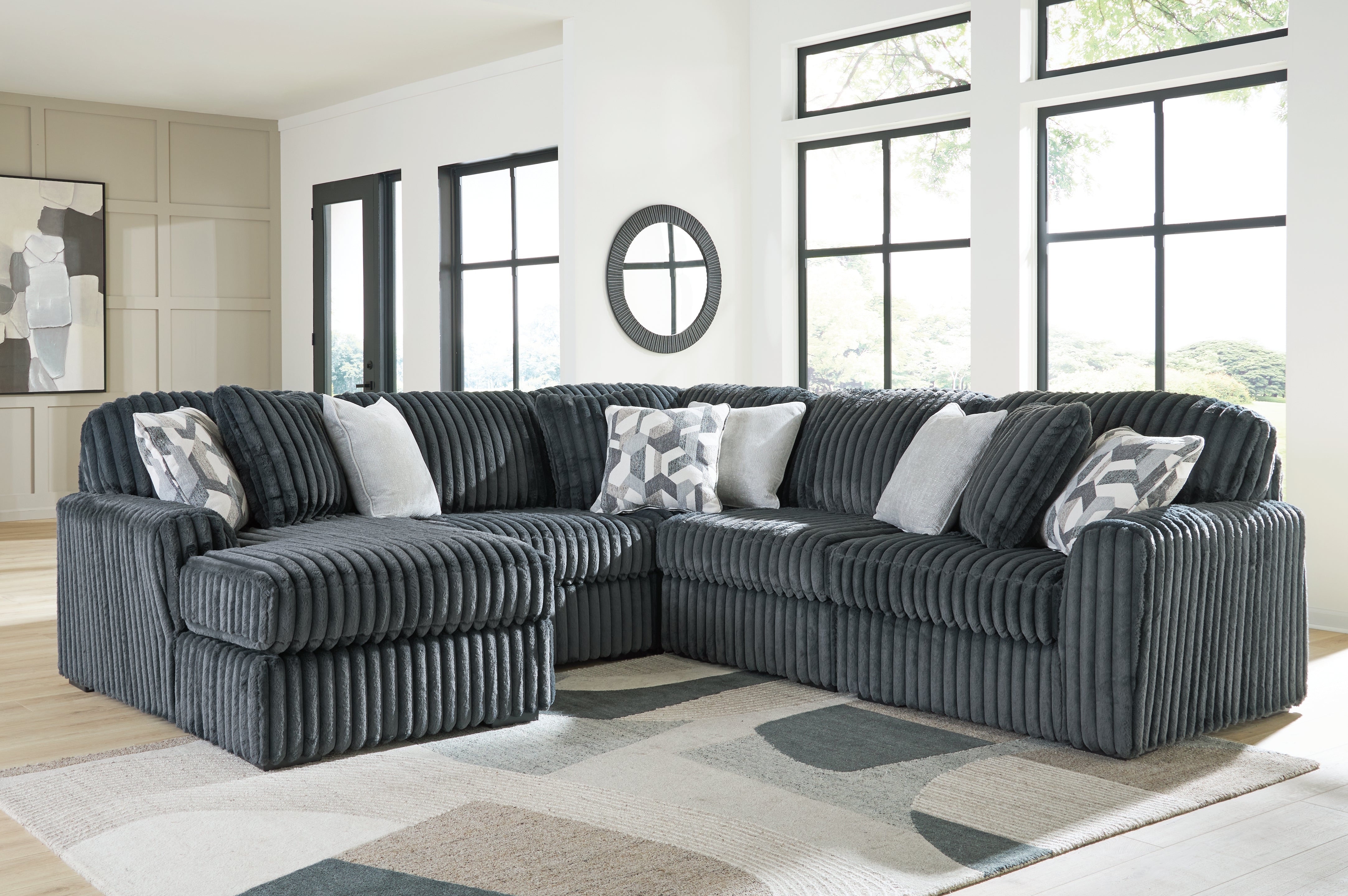 Tampa Furniture Outlet Lutz - Ashley Furniture - Midnight-Madness Sectional - RAF 5-Piece Sectional with Chaise / Gunmetal - 98105S22
