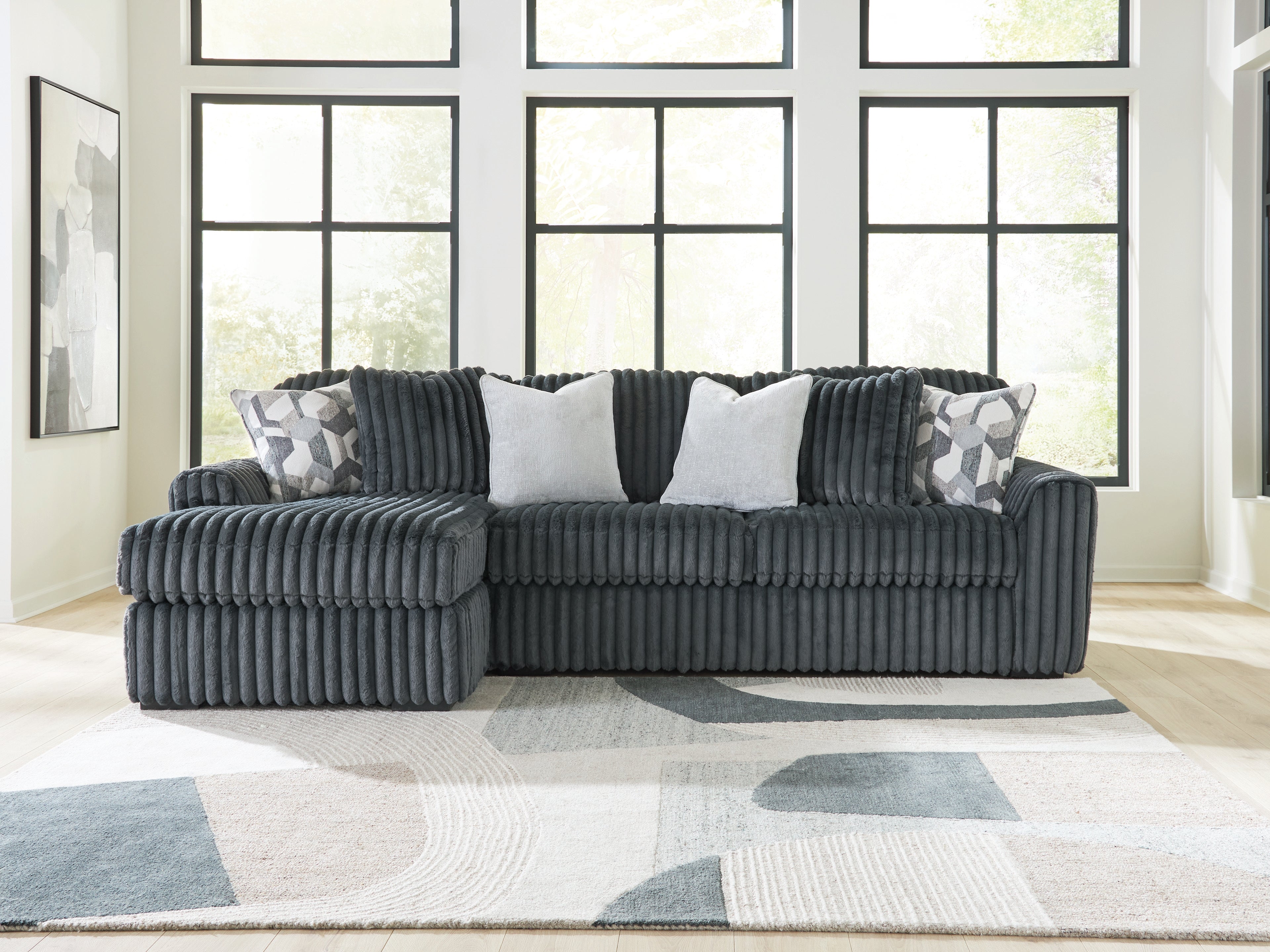 Tampa Furniture Outlet Lutz - Ashley Furniture - Midnight-Madness Sectional - RAF 2-Piece Sectional Sofa Chaise / Gunmetal - 98105S4